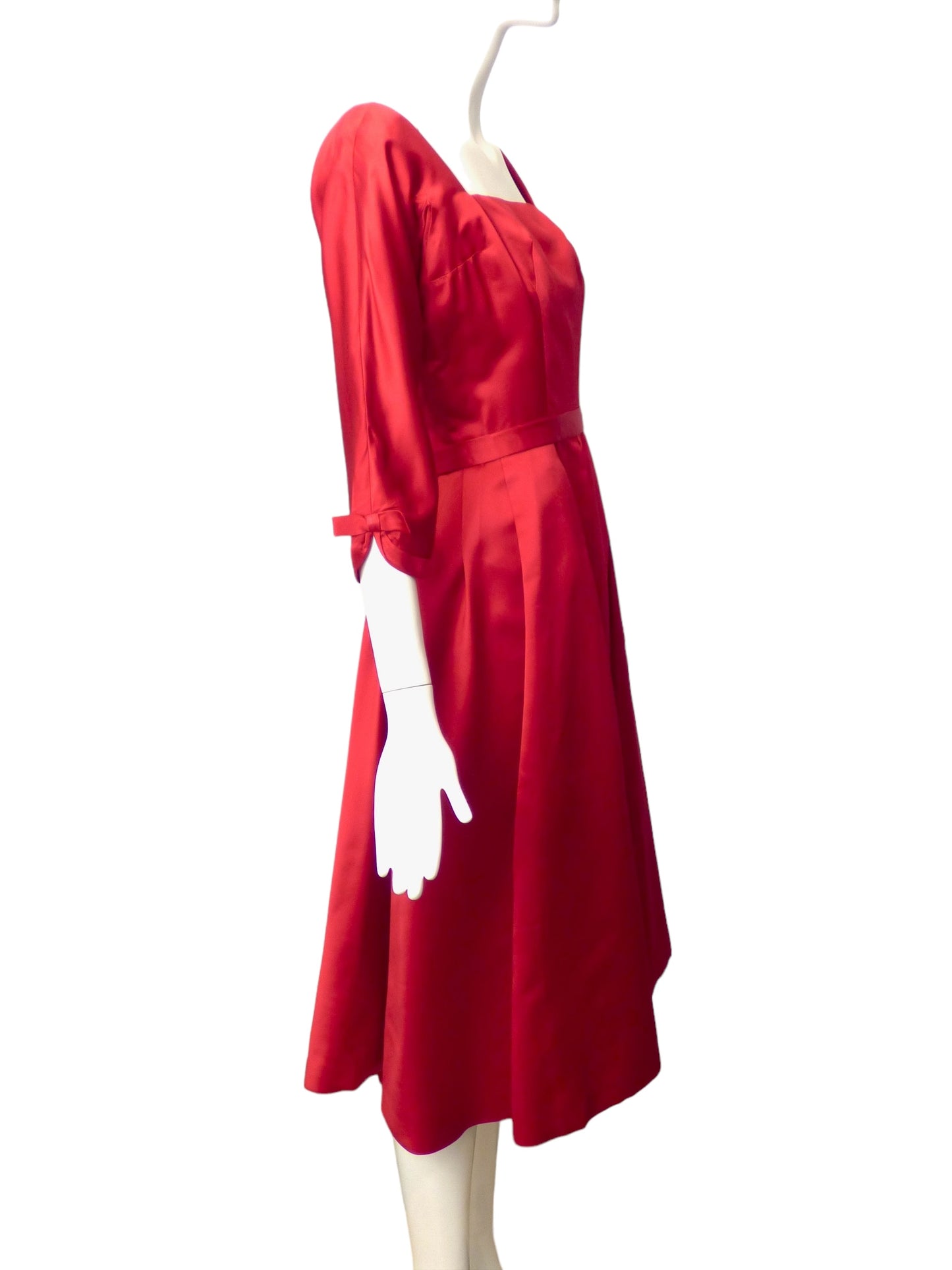 MOLLIE PARNIS- 1950s Scarlet Satin Dress, Size 6