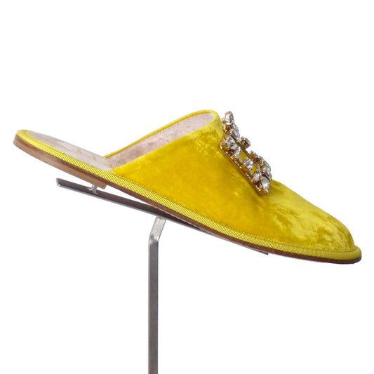 ROGER VIVIER-Yellow Velvet & Rhinestone Slides, Size-38