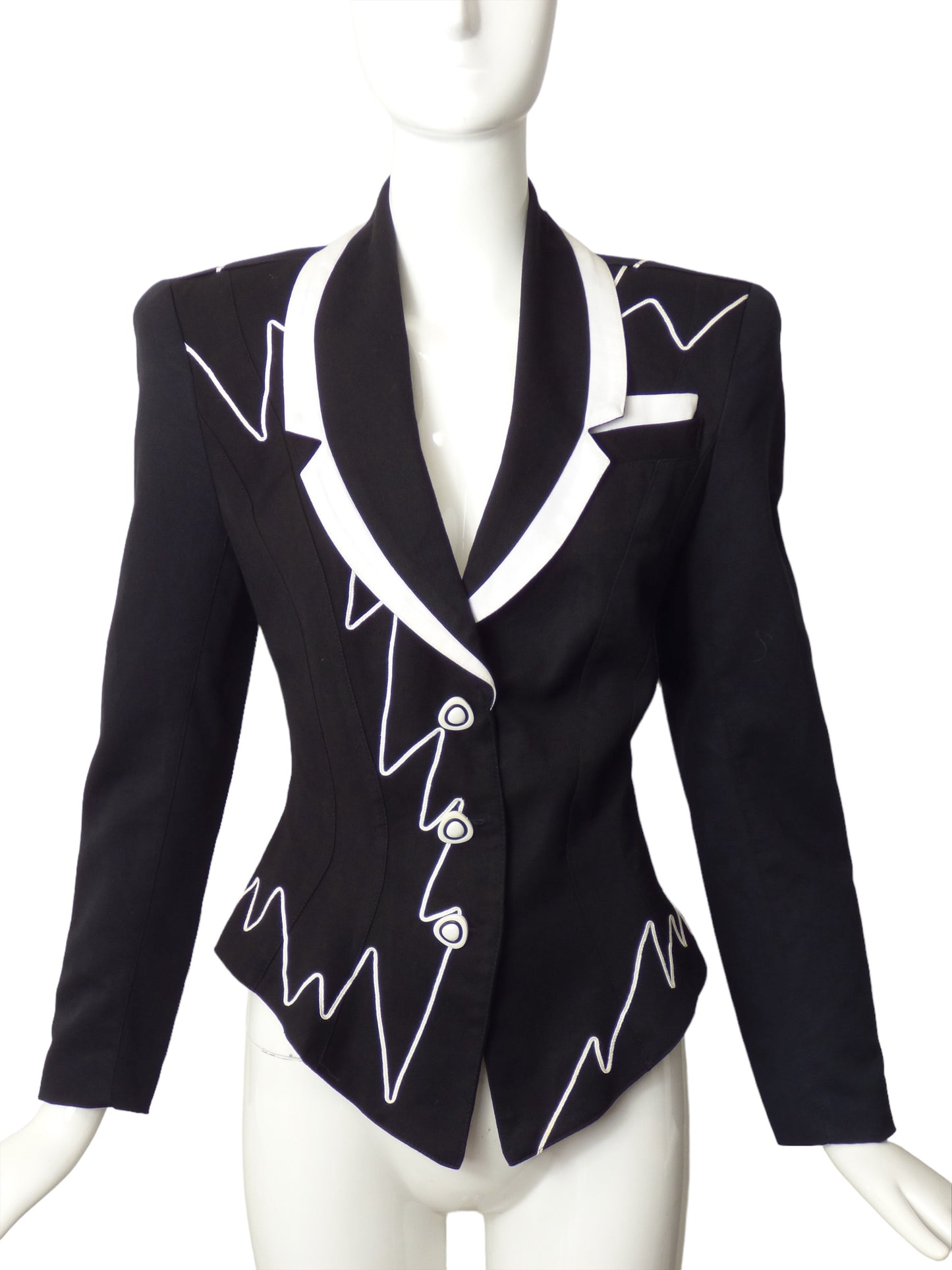 1990s Black & White Soutache Blazer, Size 2