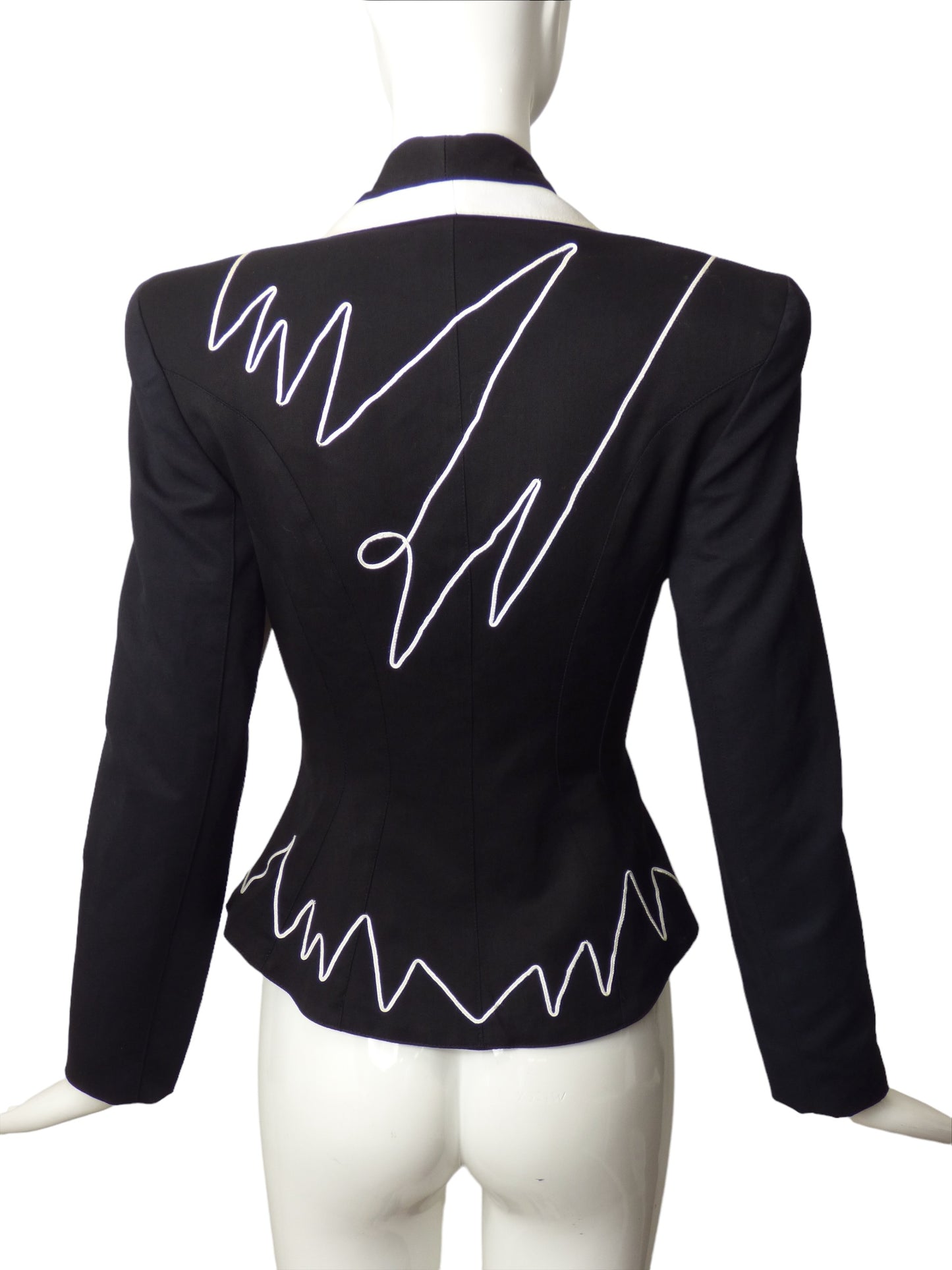 1990s Black & White Soutache Blazer, Size 2