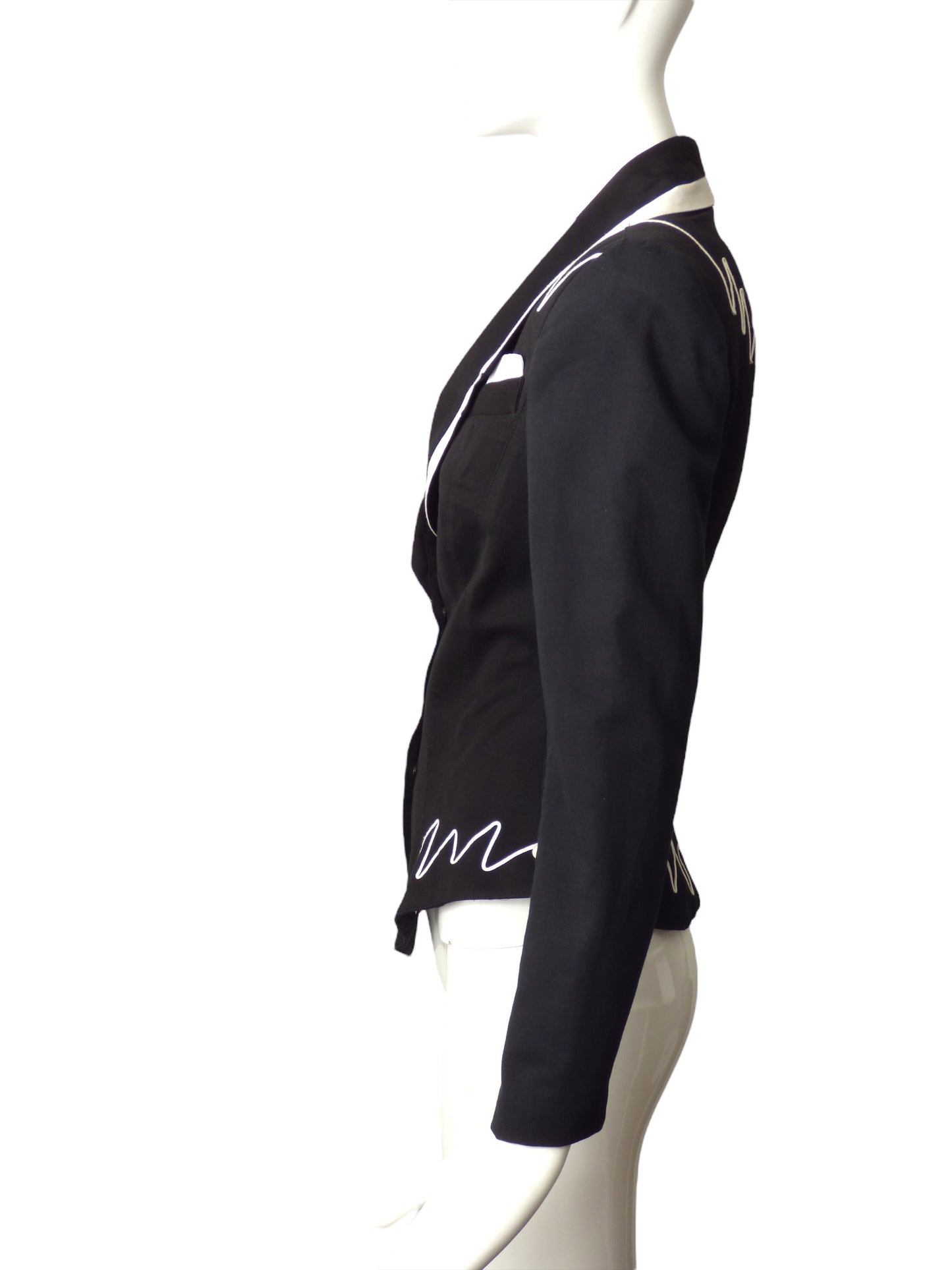 1990s Black & White Soutache Blazer, Size 2