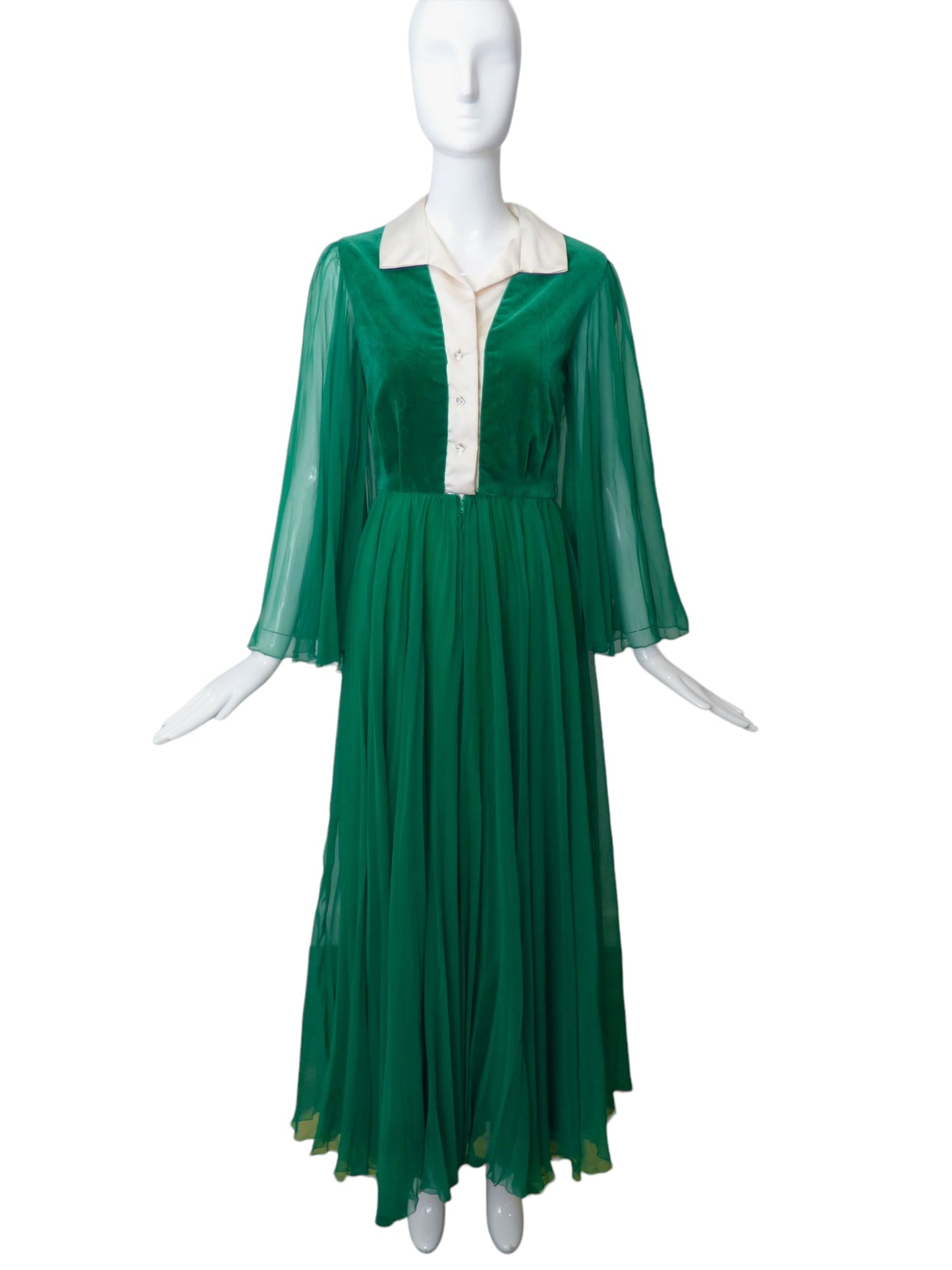 TEAL TRAINA- 1960s Green Velvet & Chiffon Dress, Size 6