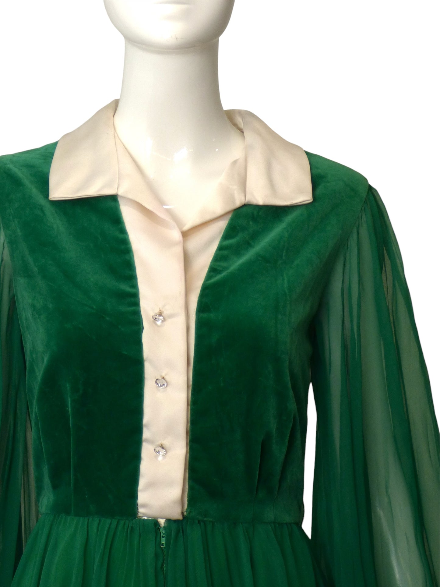 TEAL TRAINA- 1960s Green Velvet & Chiffon Dress, Size 6