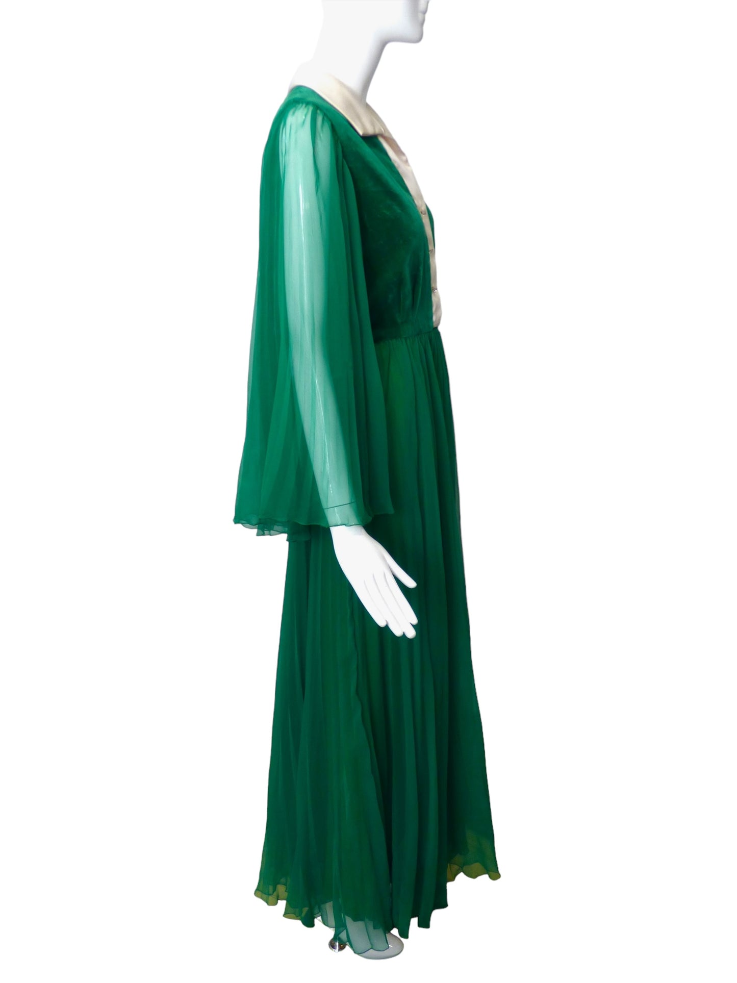 TEAL TRAINA- 1960s Green Velvet & Chiffon Dress, Size 6