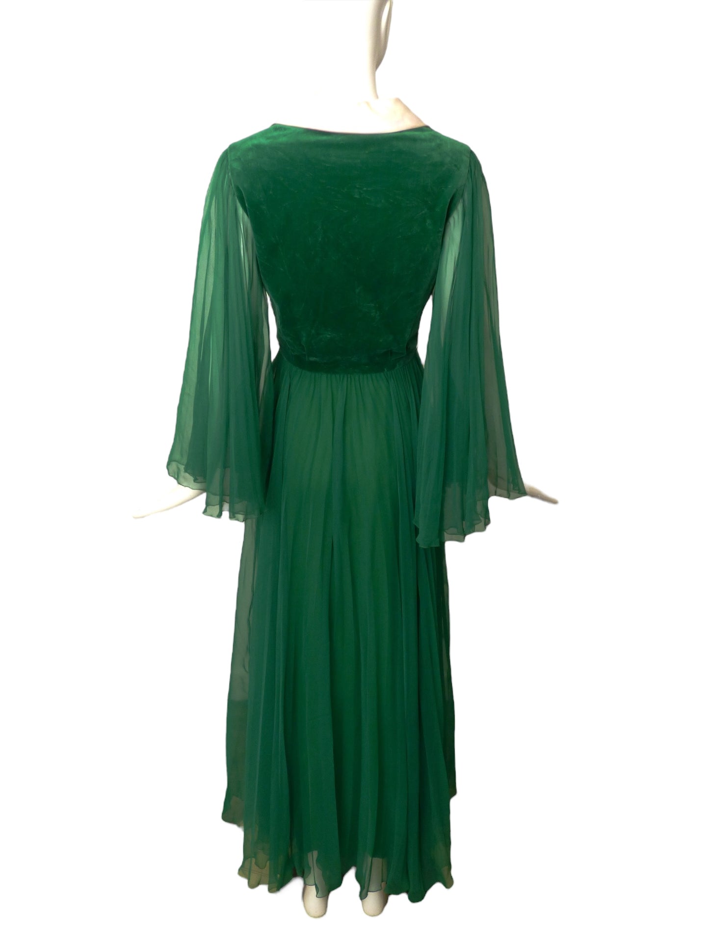 TEAL TRAINA- 1960s Green Velvet & Chiffon Dress, Size 6