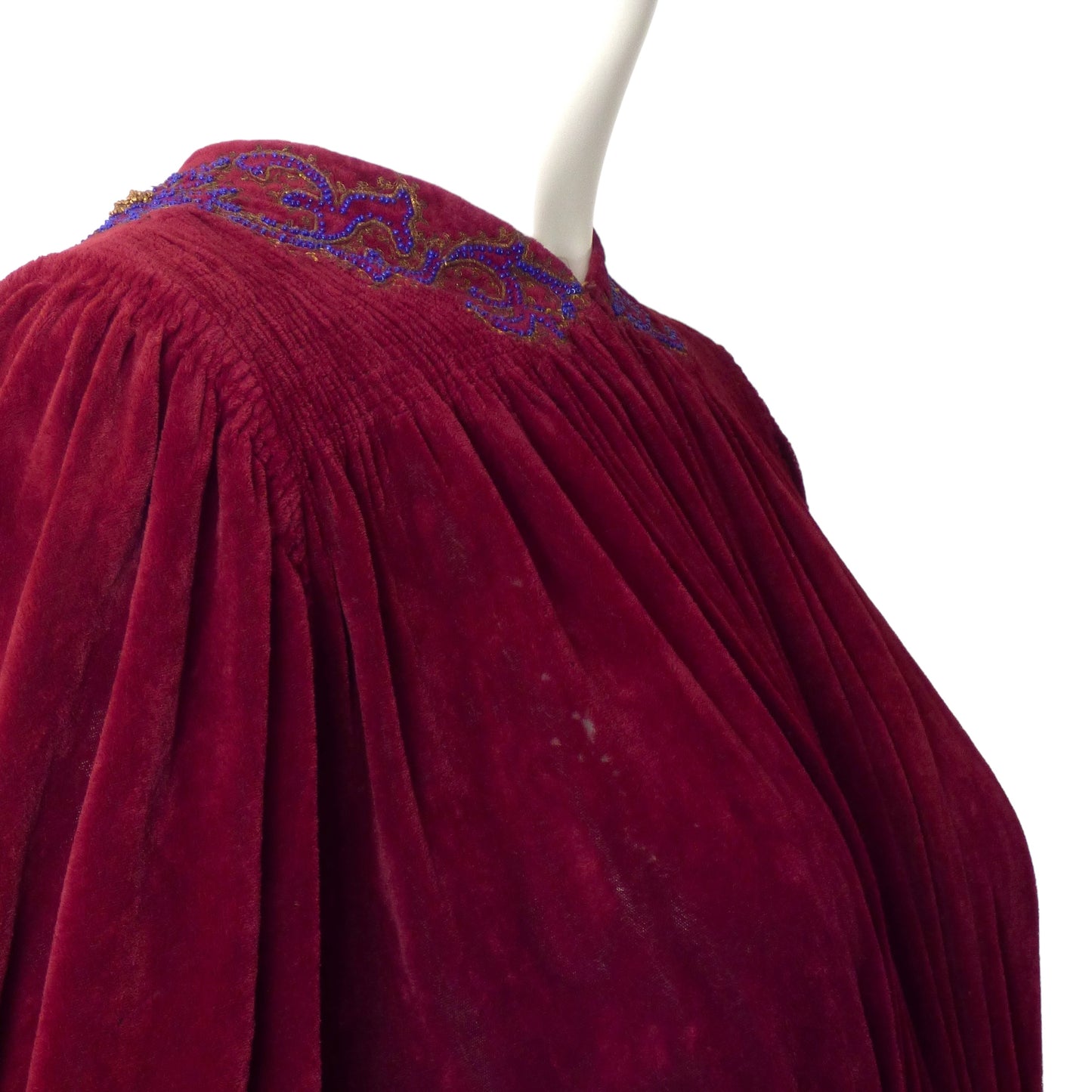 1940s AS IS Burgundy Velvet Beaded Gown, Size 8