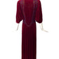 1940s AS IS Burgundy Velvet Beaded Gown, Size 8