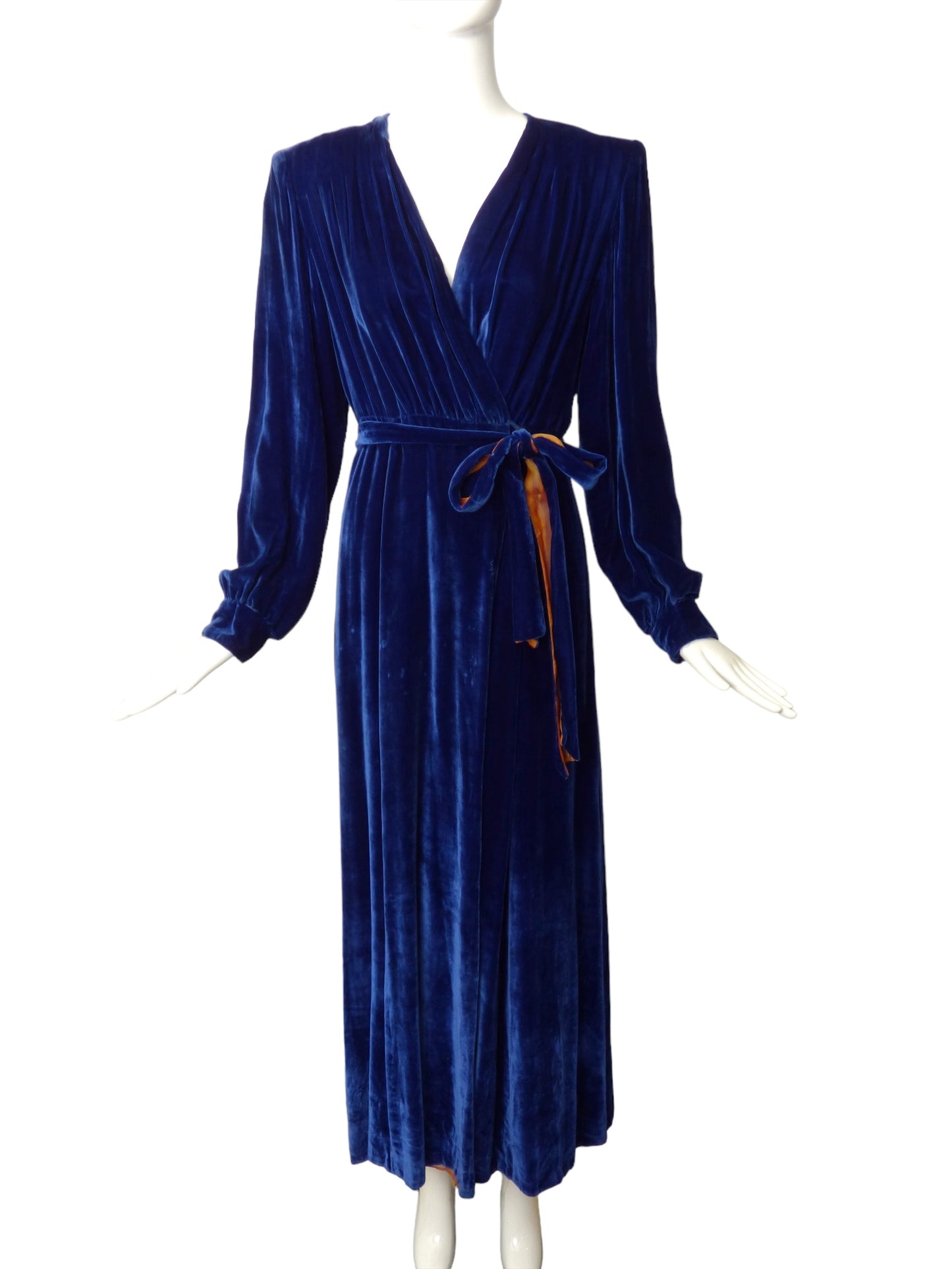 1940s Royal Blue Velvet Dressing Gown, Size 6