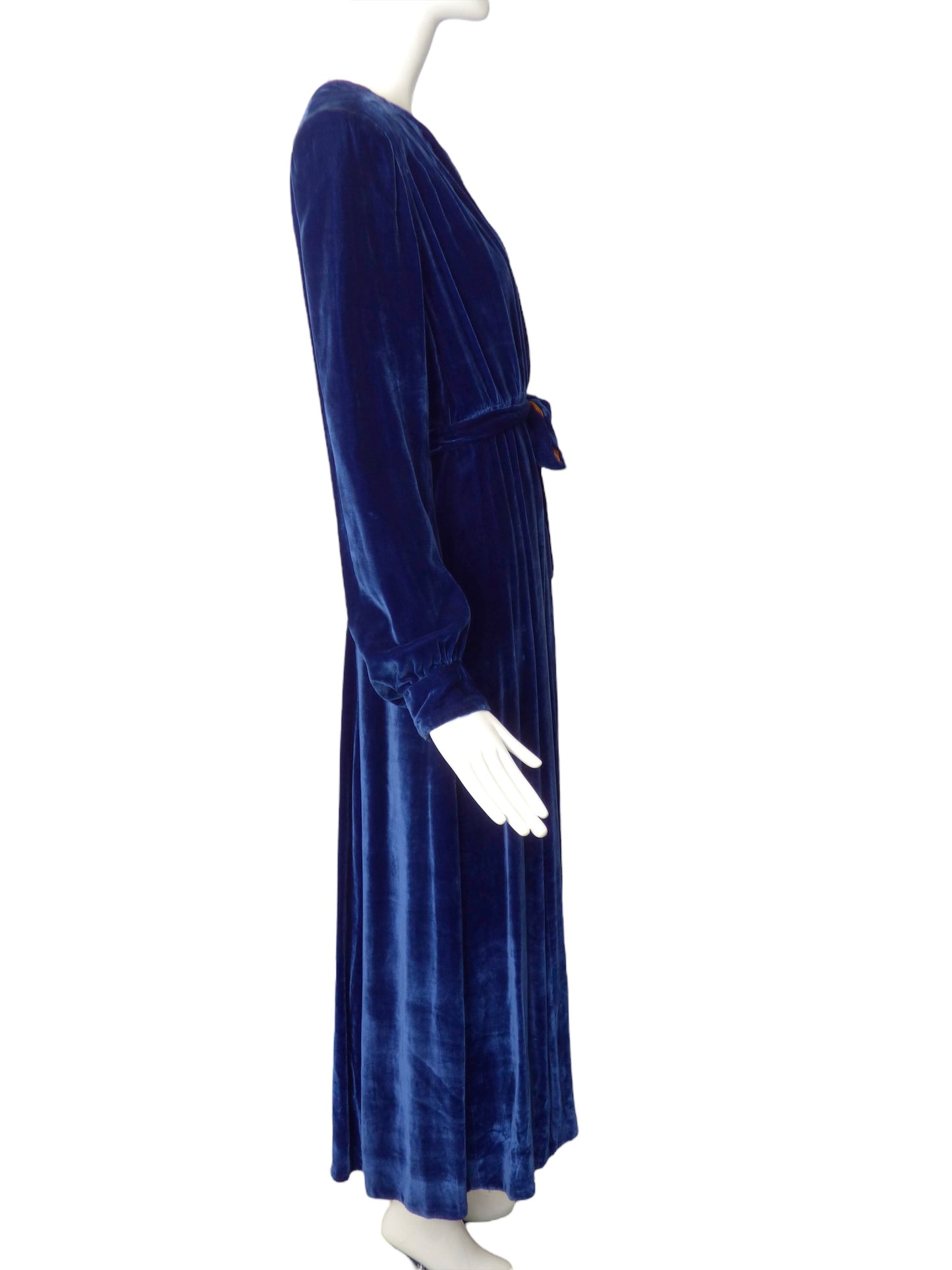 1940s Royal Blue Velvet Dressing Gown, Size 6