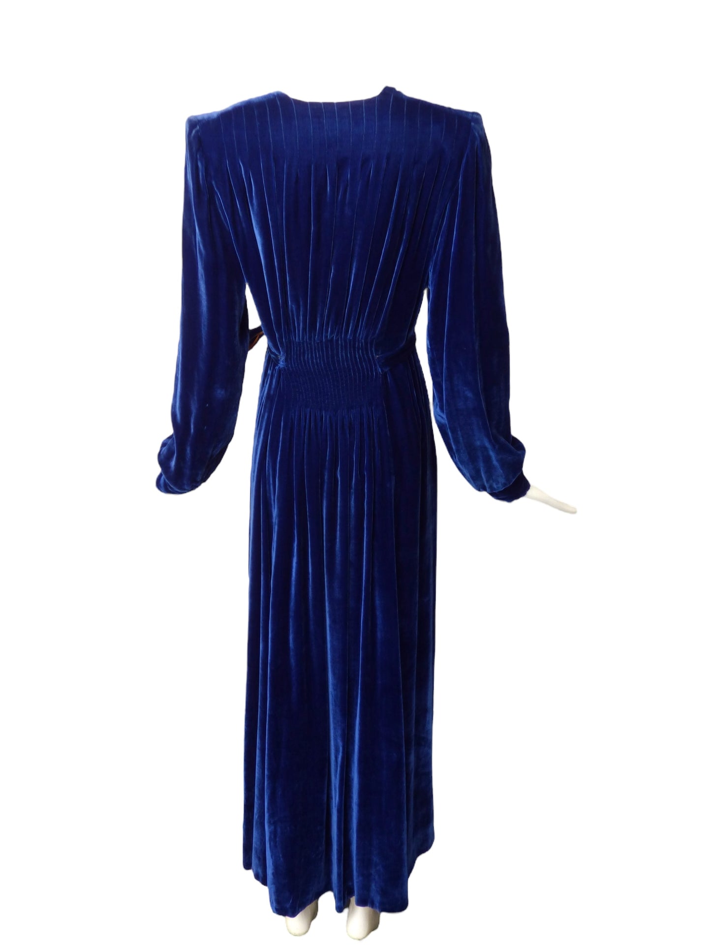 1940s Royal Blue Velvet Dressing Gown, Size 6