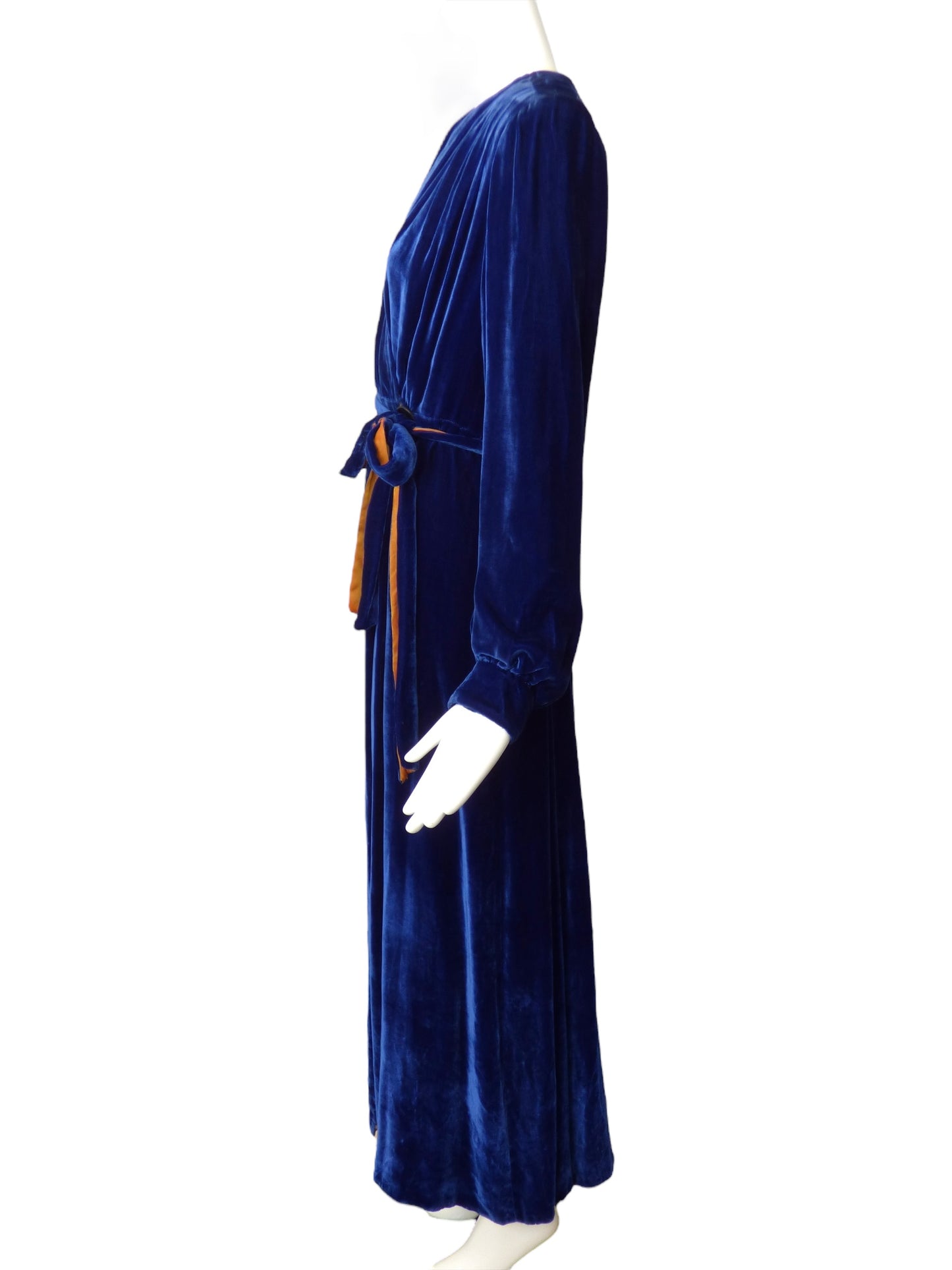 1940s Royal Blue Velvet Dressing Gown, Size 6