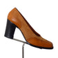 EMANUEL UNGARO- 1960s Orange Leather & Suede Brogue Pumps, Size 6.5B