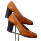 EMANUEL UNGARO- 1960s Orange Leather & Suede Brogue Pumps, Size 6.5B