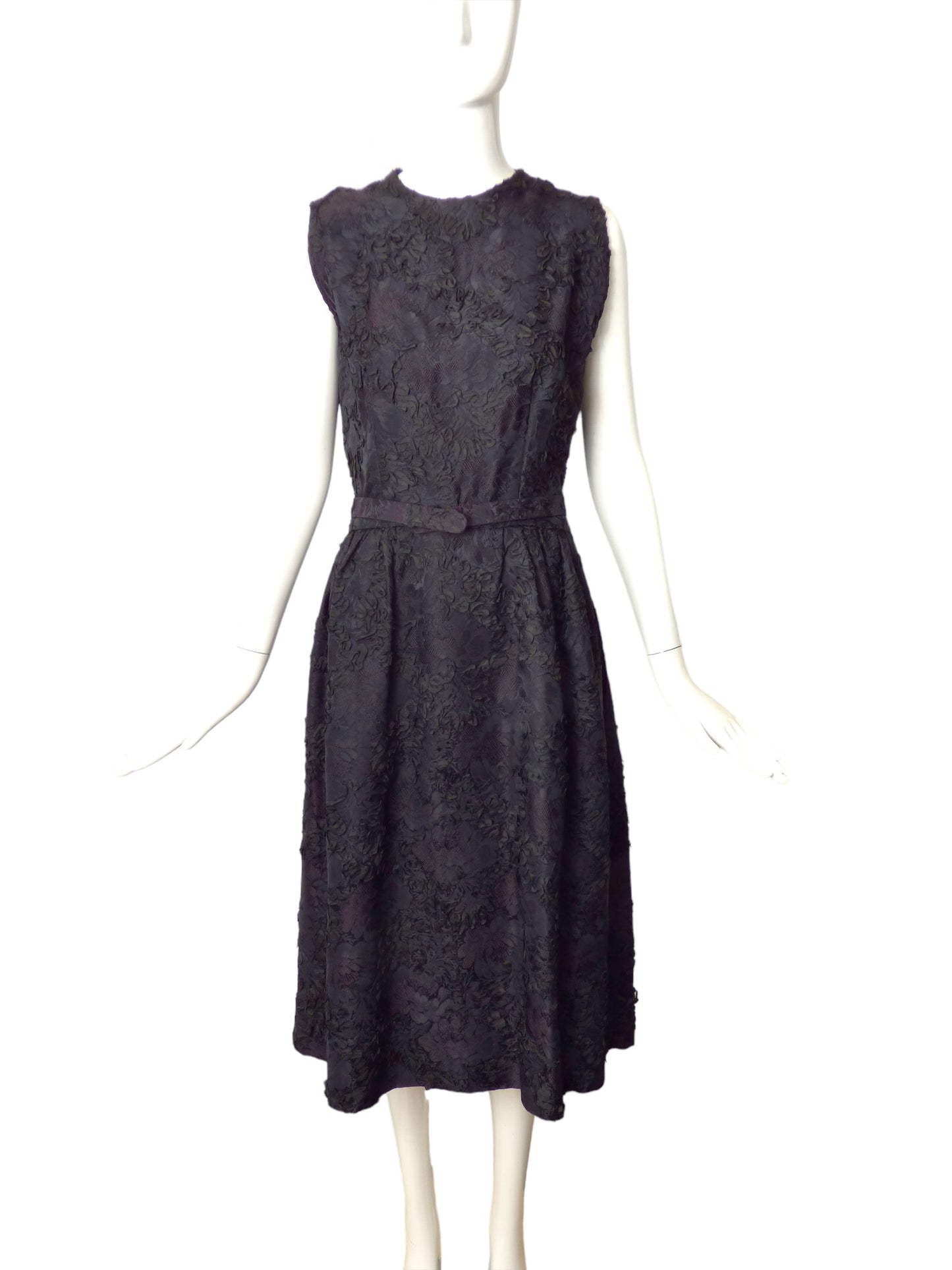 NINA RICCI- 1960s Black Brocade Midi Dress, Size 8