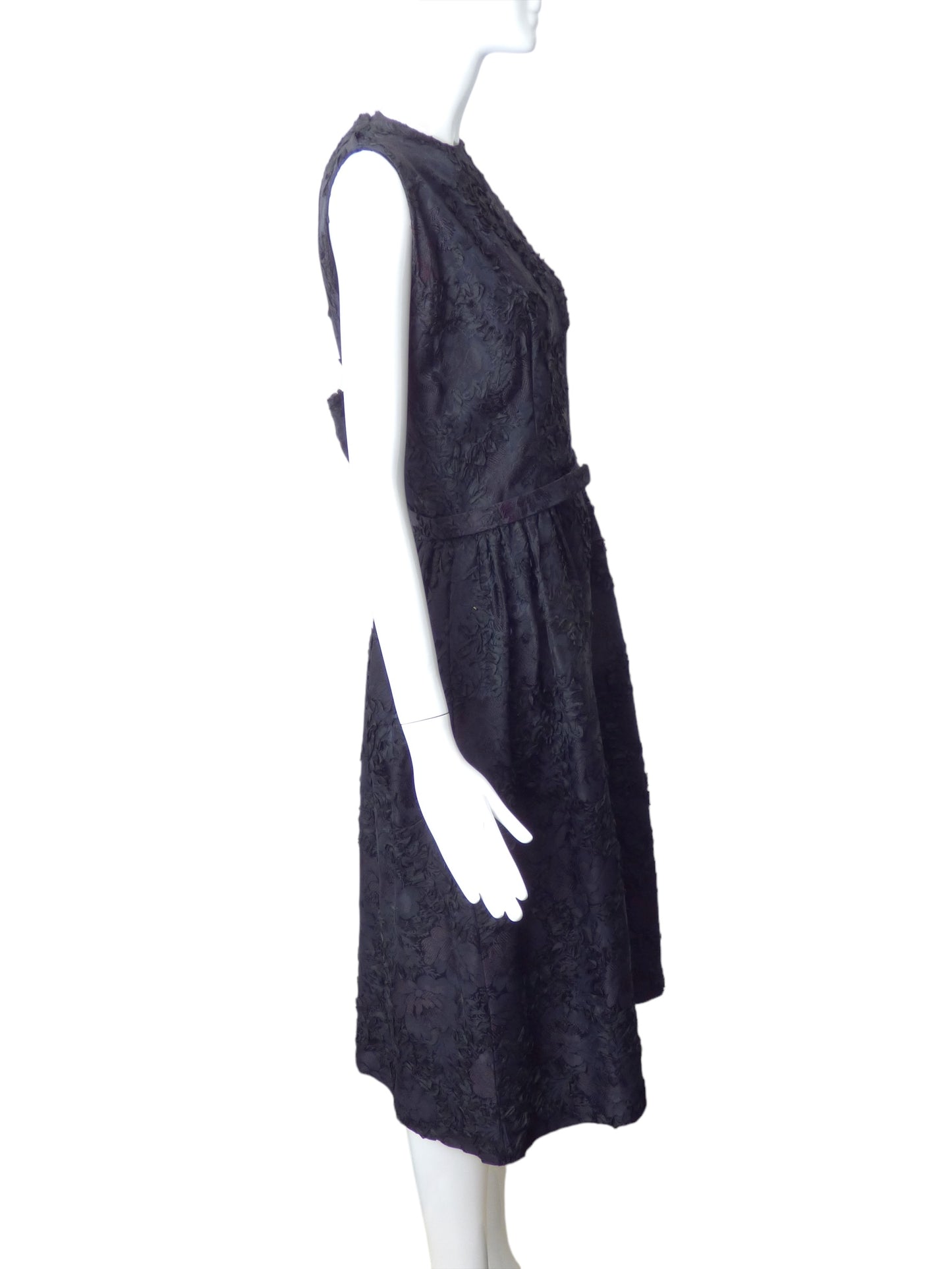 NINA RICCI- 1960s Black Brocade Midi Dress, Size 8