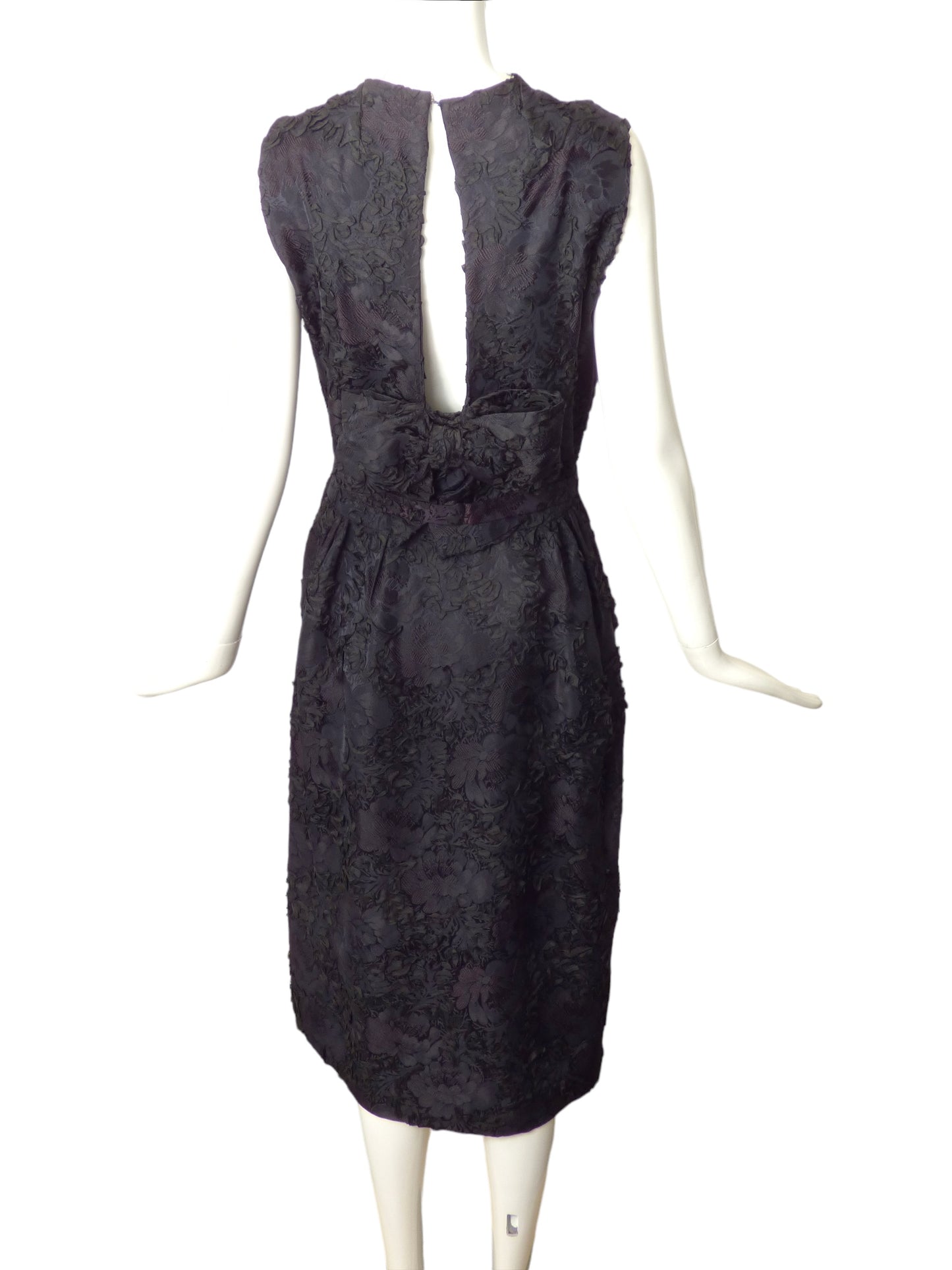 NINA RICCI- 1960s Black Brocade Midi Dress, Size 8