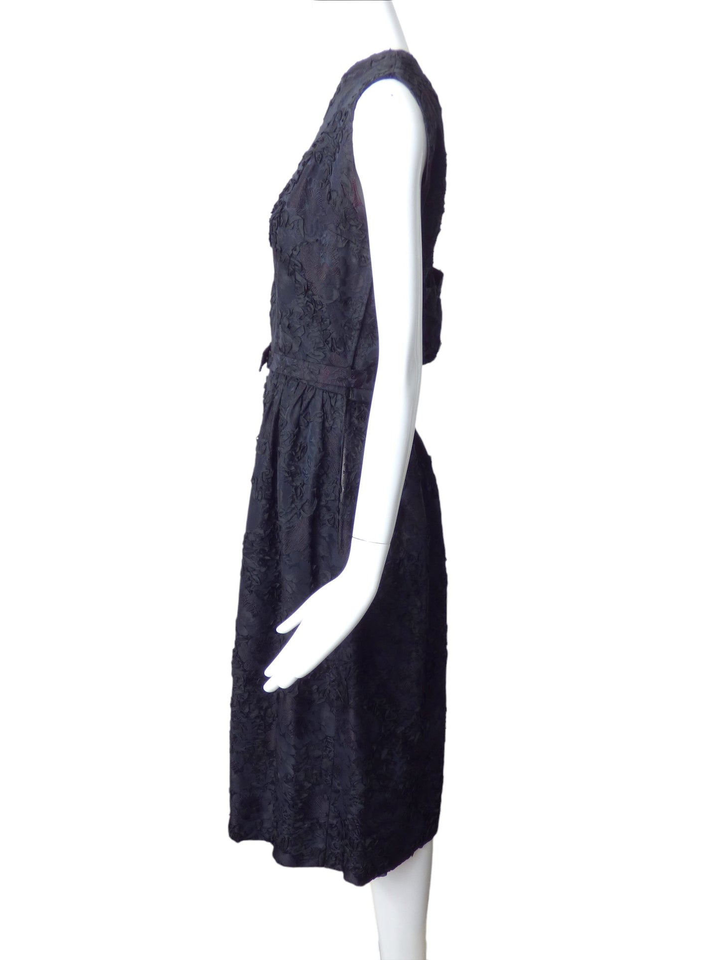 NINA RICCI- 1960s Black Brocade Midi Dress, Size 8