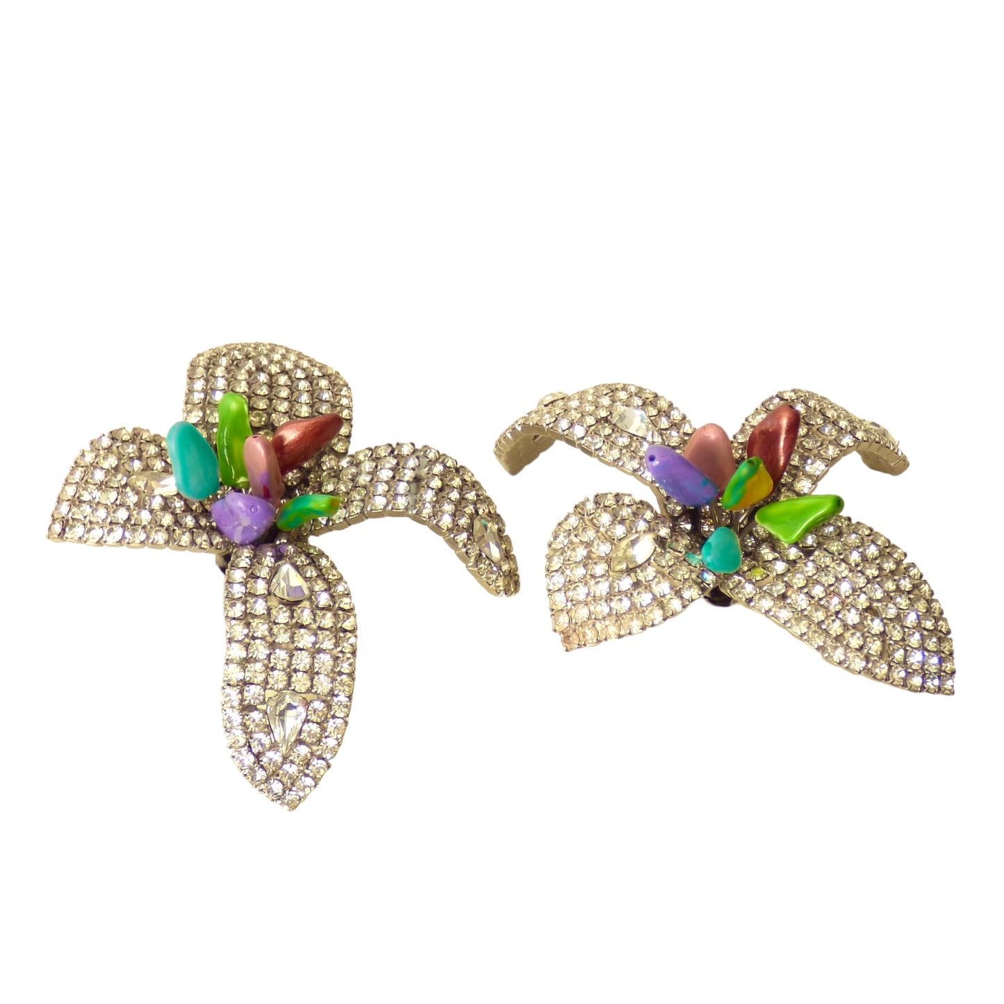 IRADJ MOINI- 1980s Rhinestone & Glass Flower Earrings