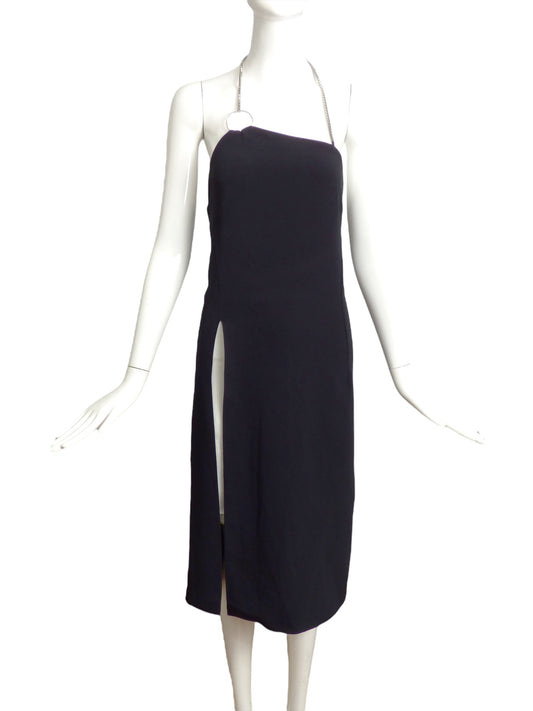 THIERRY MUGLER- NWT Black Crepe & Rhinestone Halter Dress, Size 10