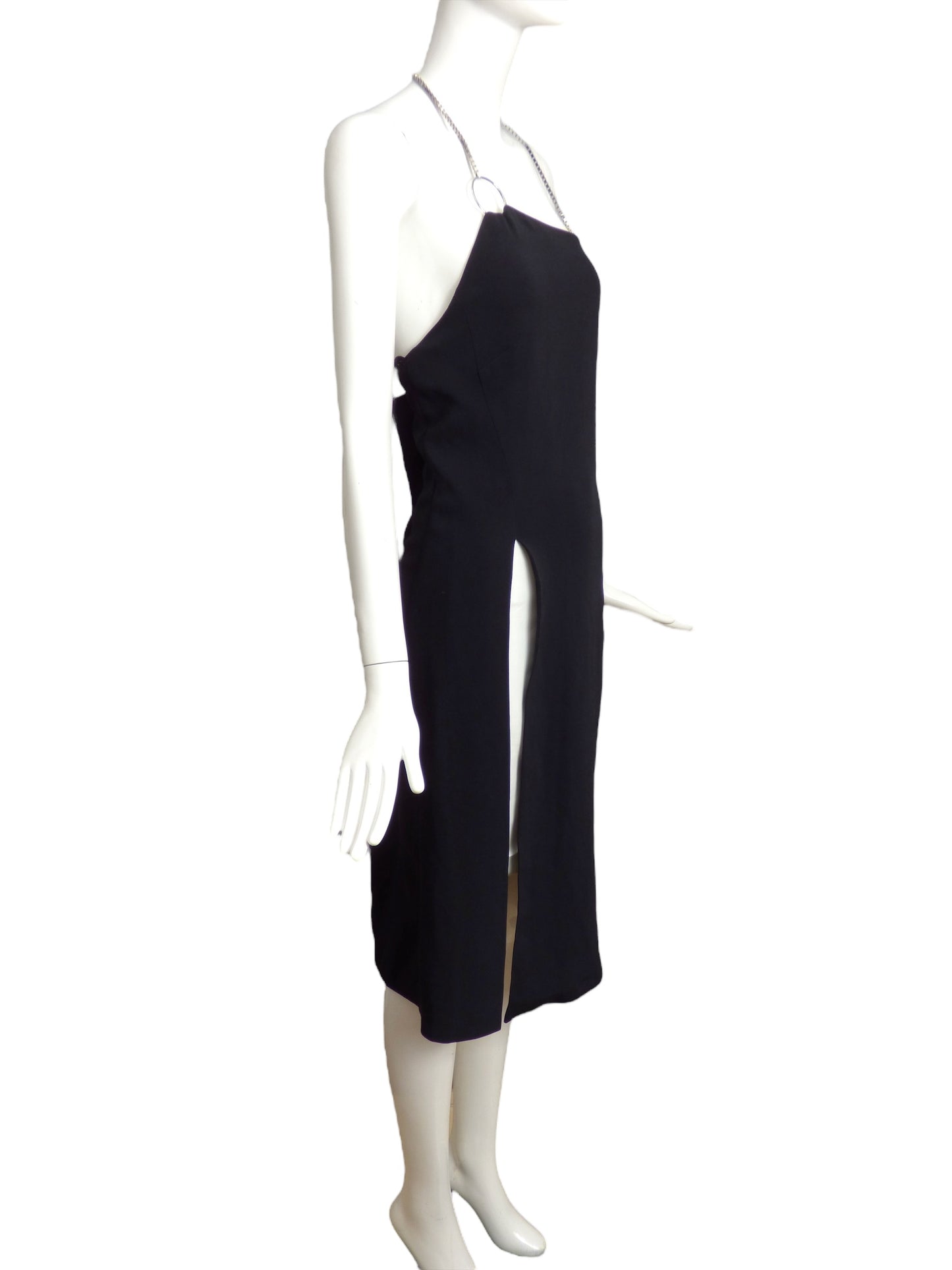 THIERRY MUGLER- NWT Black Crepe & Rhinestone Halter Dress, Size 10