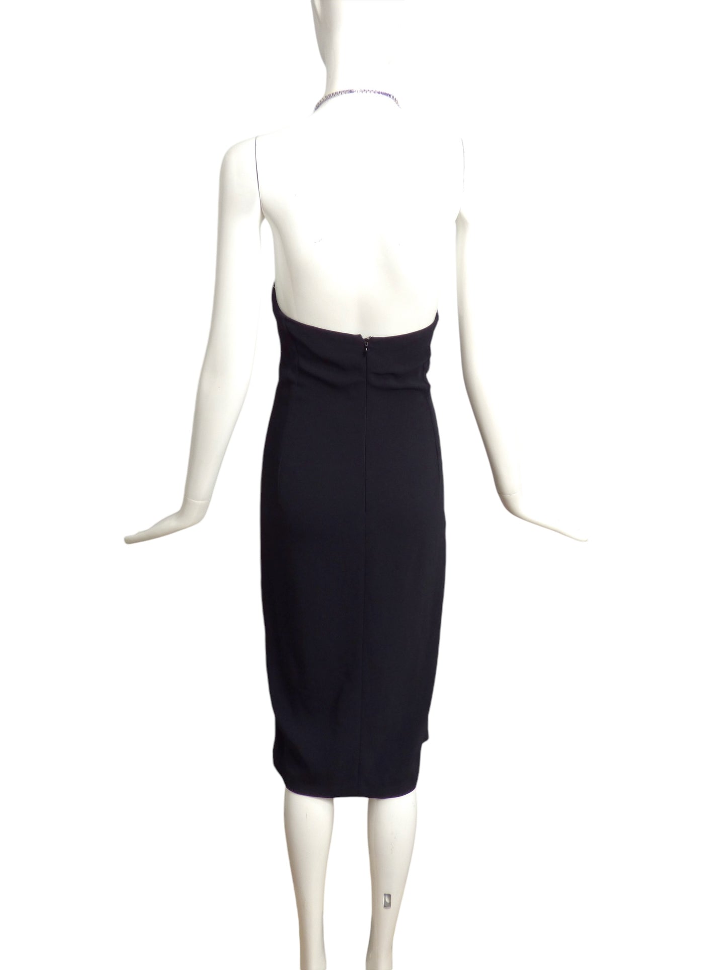 THIERRY MUGLER- NWT Black Crepe & Rhinestone Halter Dress, Size 10