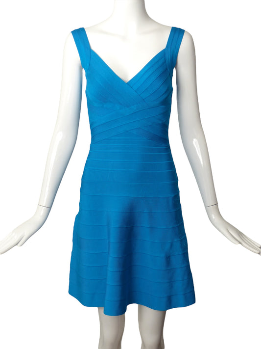 HERVE LEGER- Turquoise Bandage Dress, Size 2