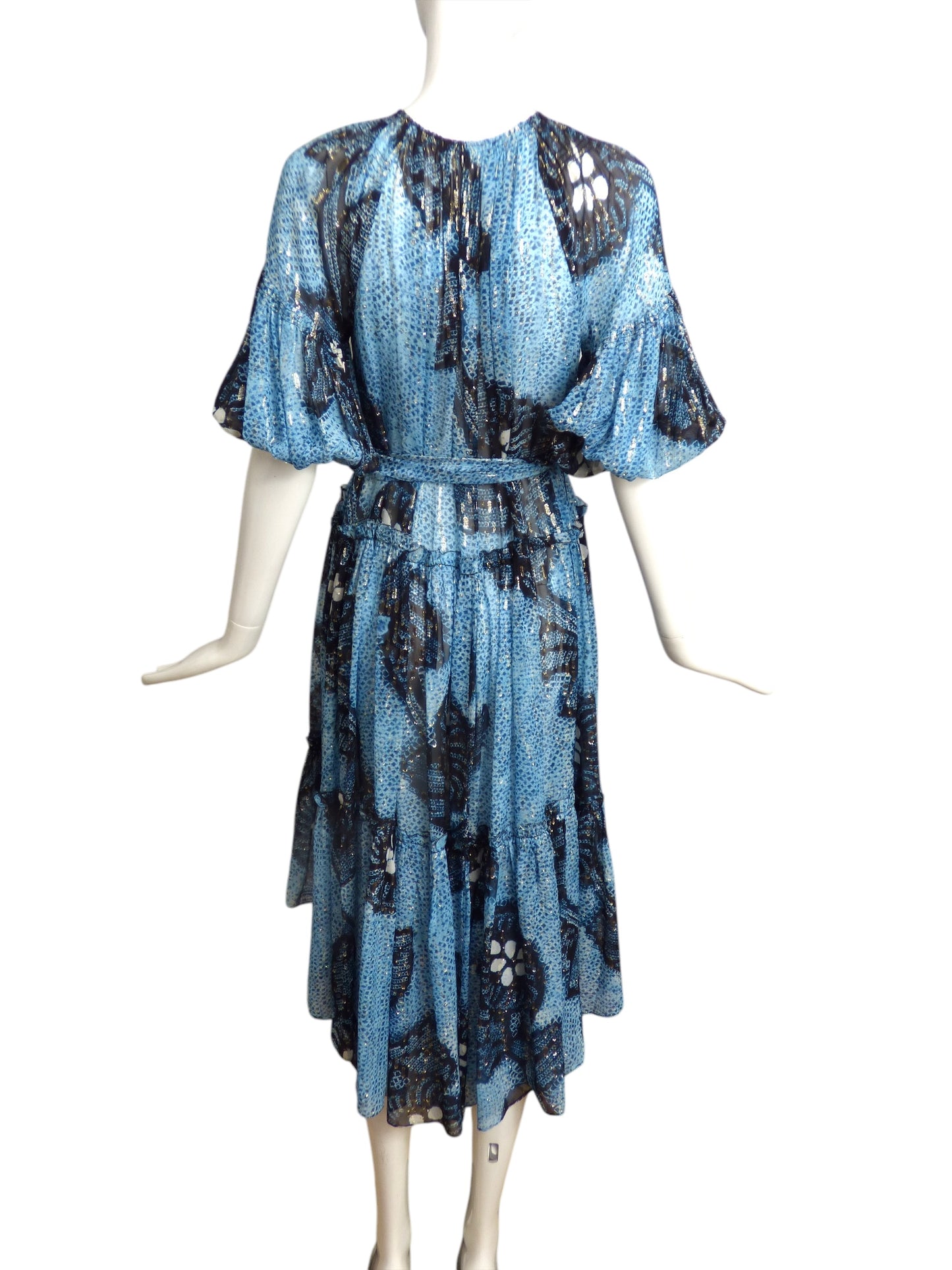 ULLA JOHNSON- Chiffon Print Peasant Dress, Size 14