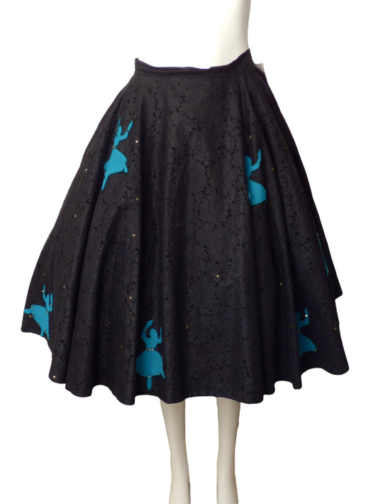 1950s Cotton Appliqué Circle Skirt, Size 4