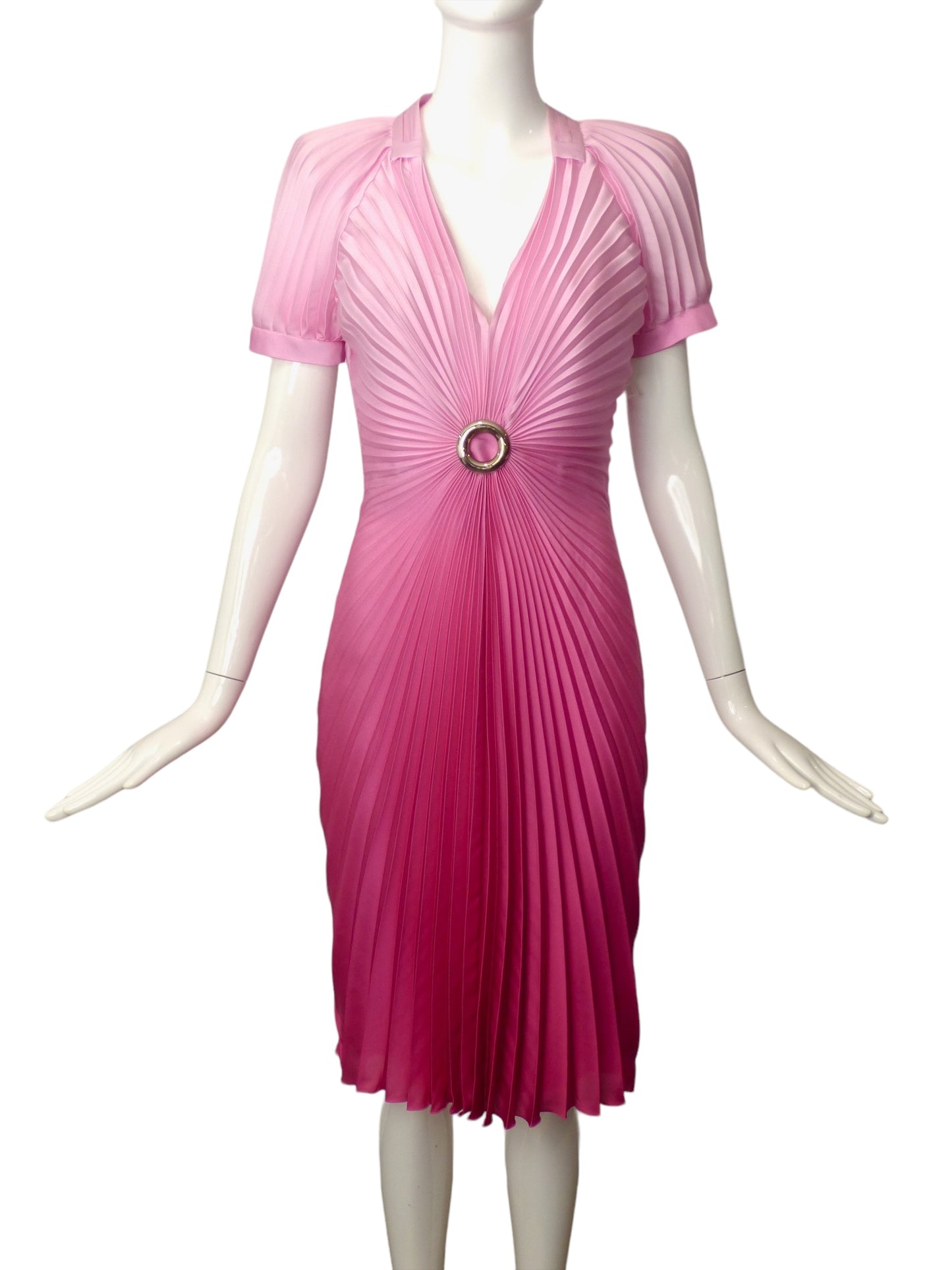 THIERRY MUGLER- 2010 NWT Pink Accordion Pleat Dress, Size 10