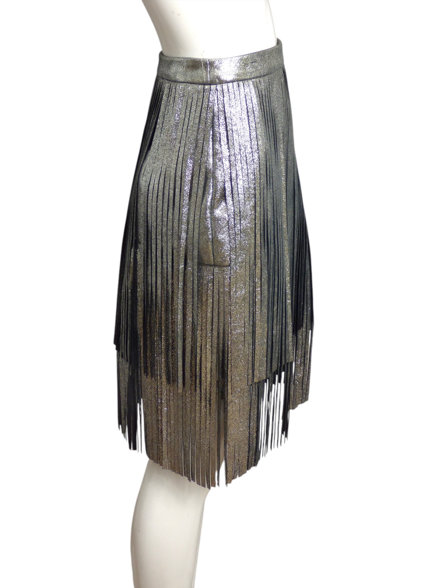 DROME- NWT Silver Metallic Fringe Leather Skirt, Size 6