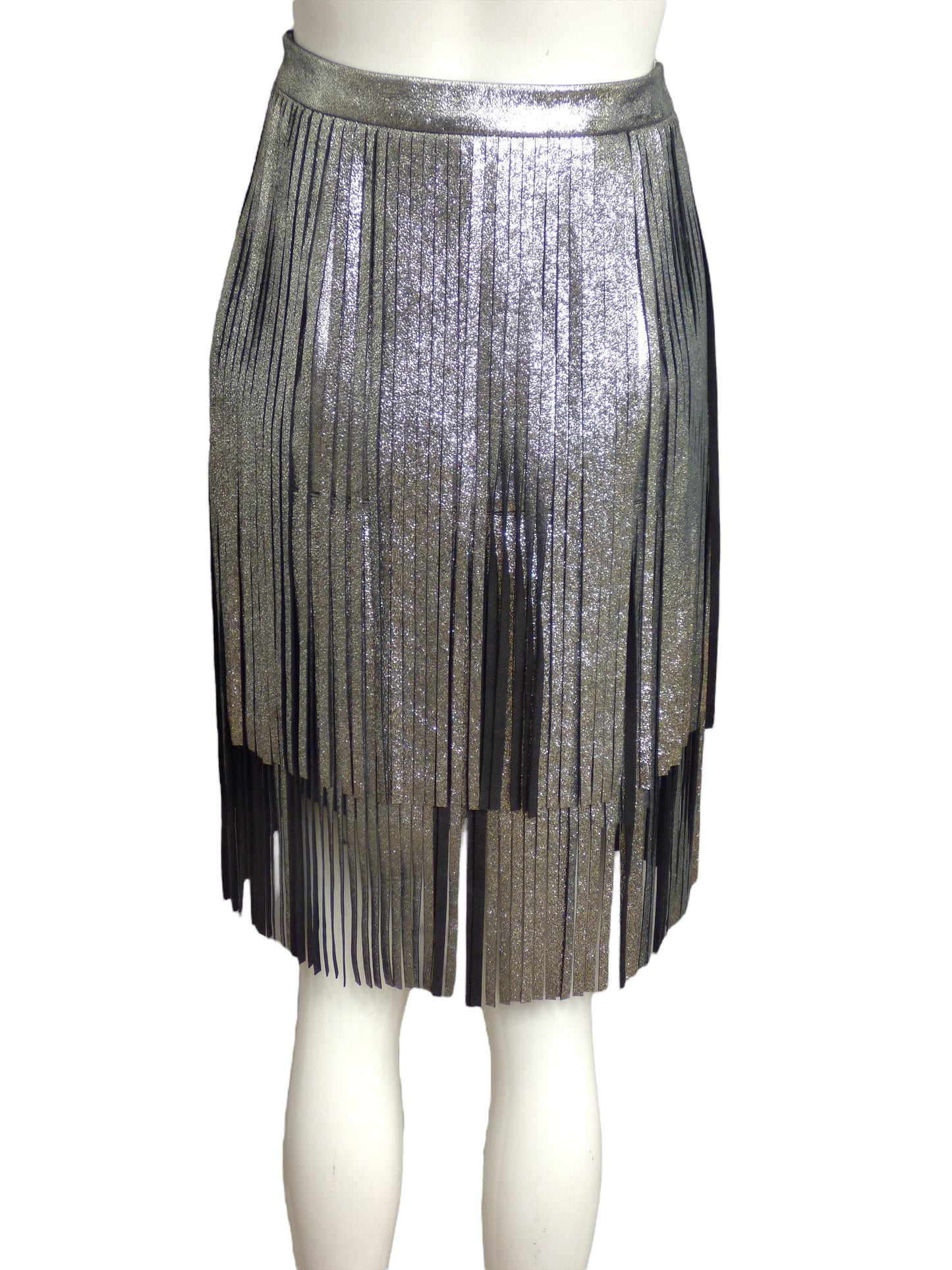 DROME- NWT Silver Metallic Fringe Leather Skirt, Size 6