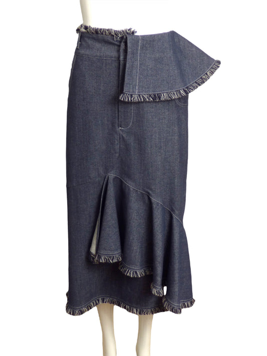 BOGDAR-NWT Denim Fringe Asymmetrical Skirt, Size 8