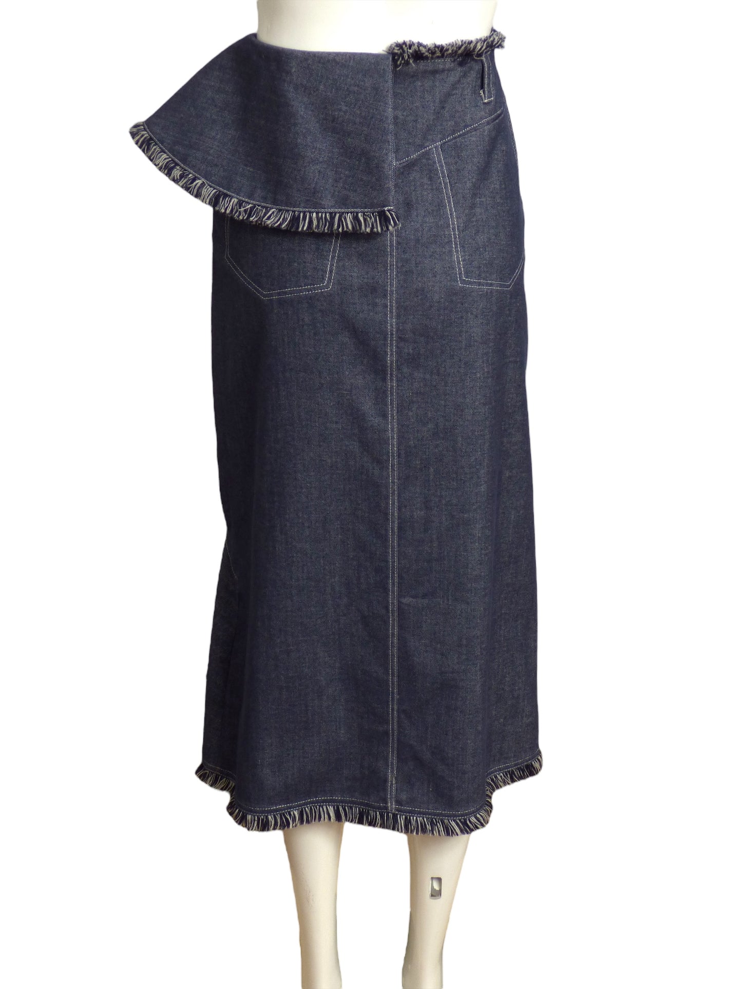 BOGDAR-NWT Denim Fringe Asymmetrical Skirt, Size 8