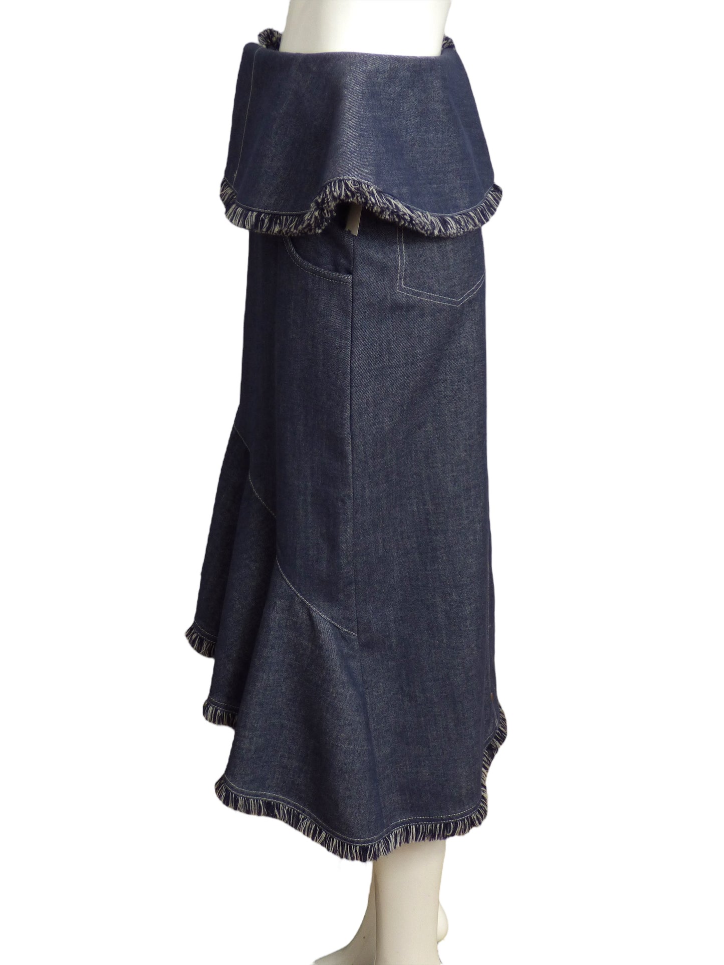 BOGDAR-NWT Denim Fringe Asymmetrical Skirt, Size 8