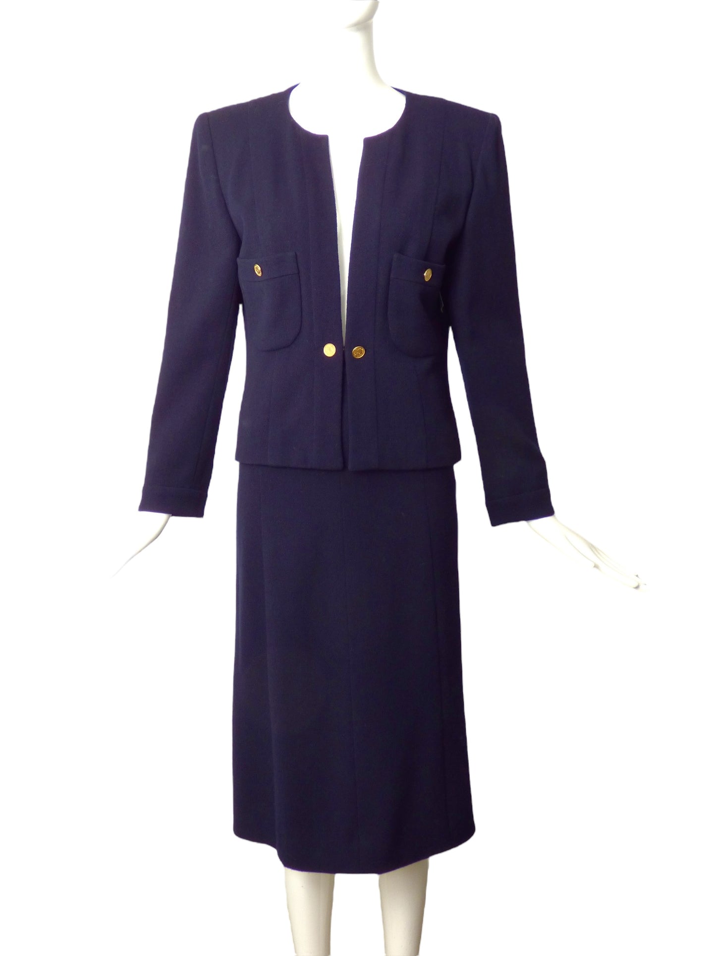 CHANEL- 1986 Navy Wool Skirt Suit, Size 10