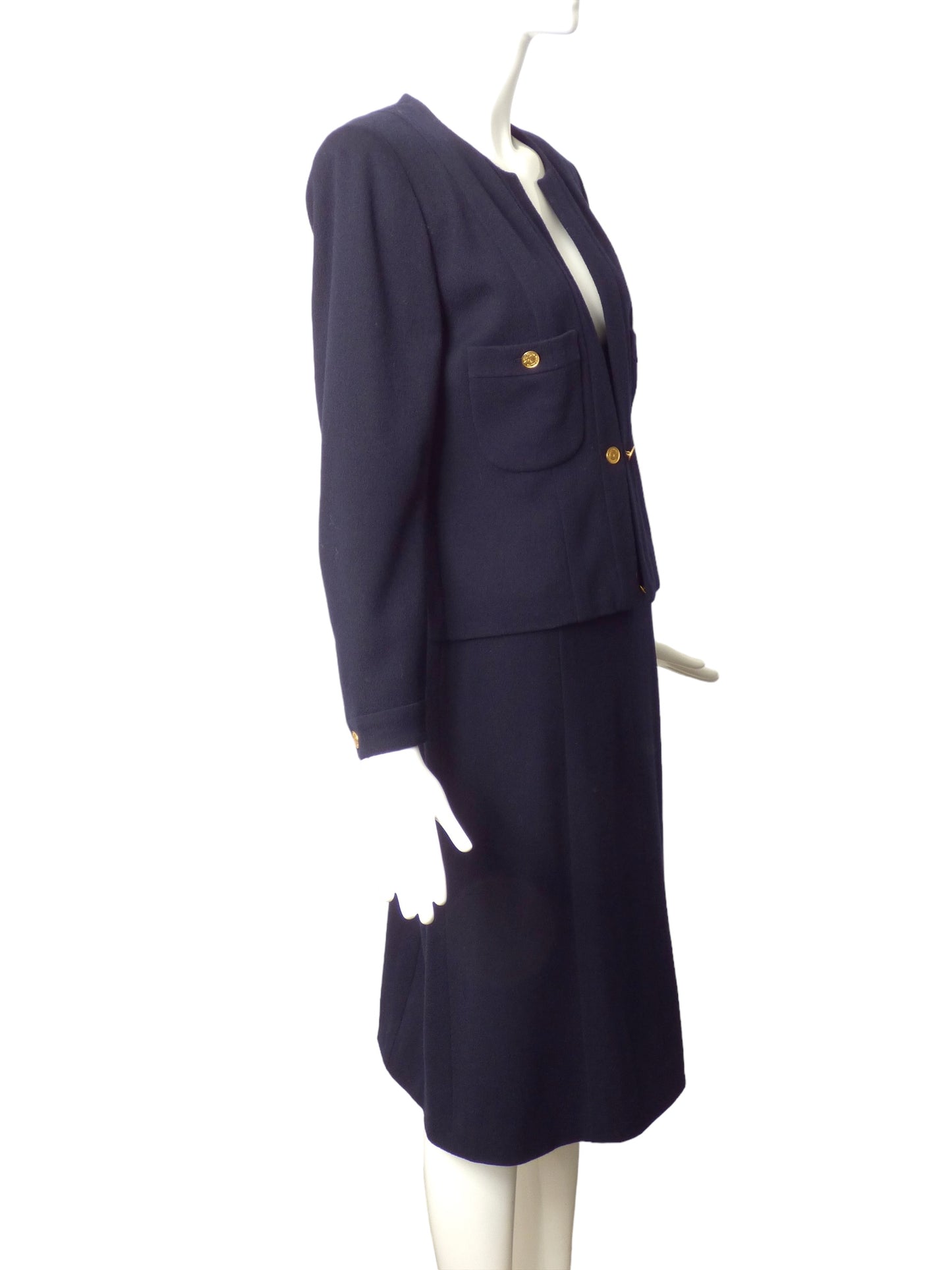 CHANEL- 1986 Navy Wool Skirt Suit, Size 10