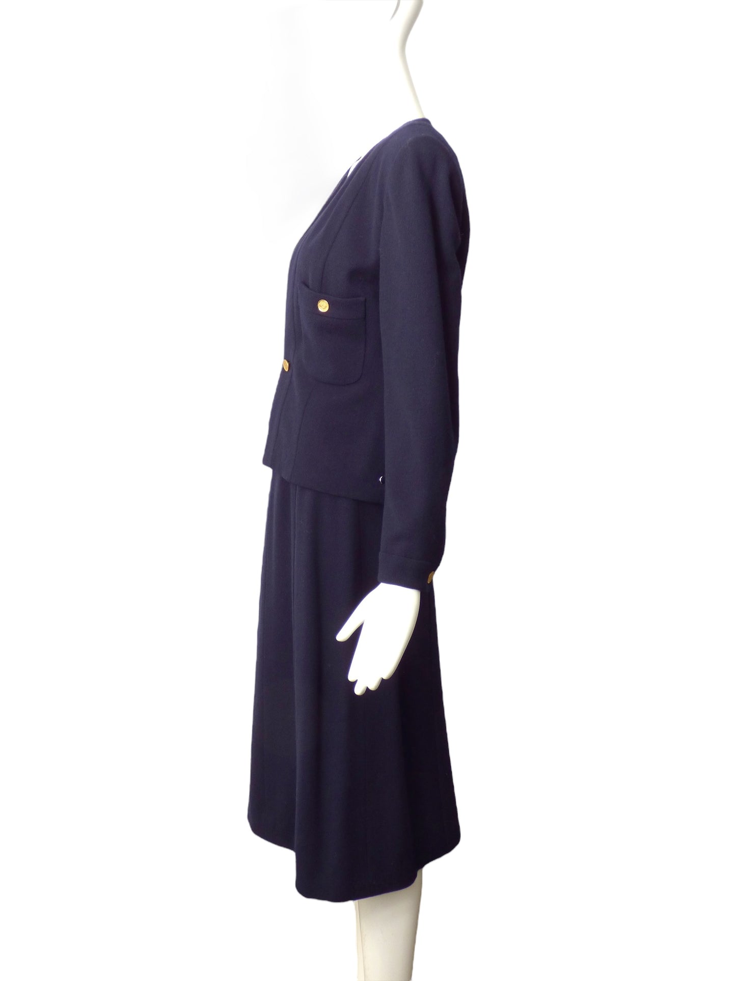 CHANEL- 1986 Navy Wool Skirt Suit, Size 10