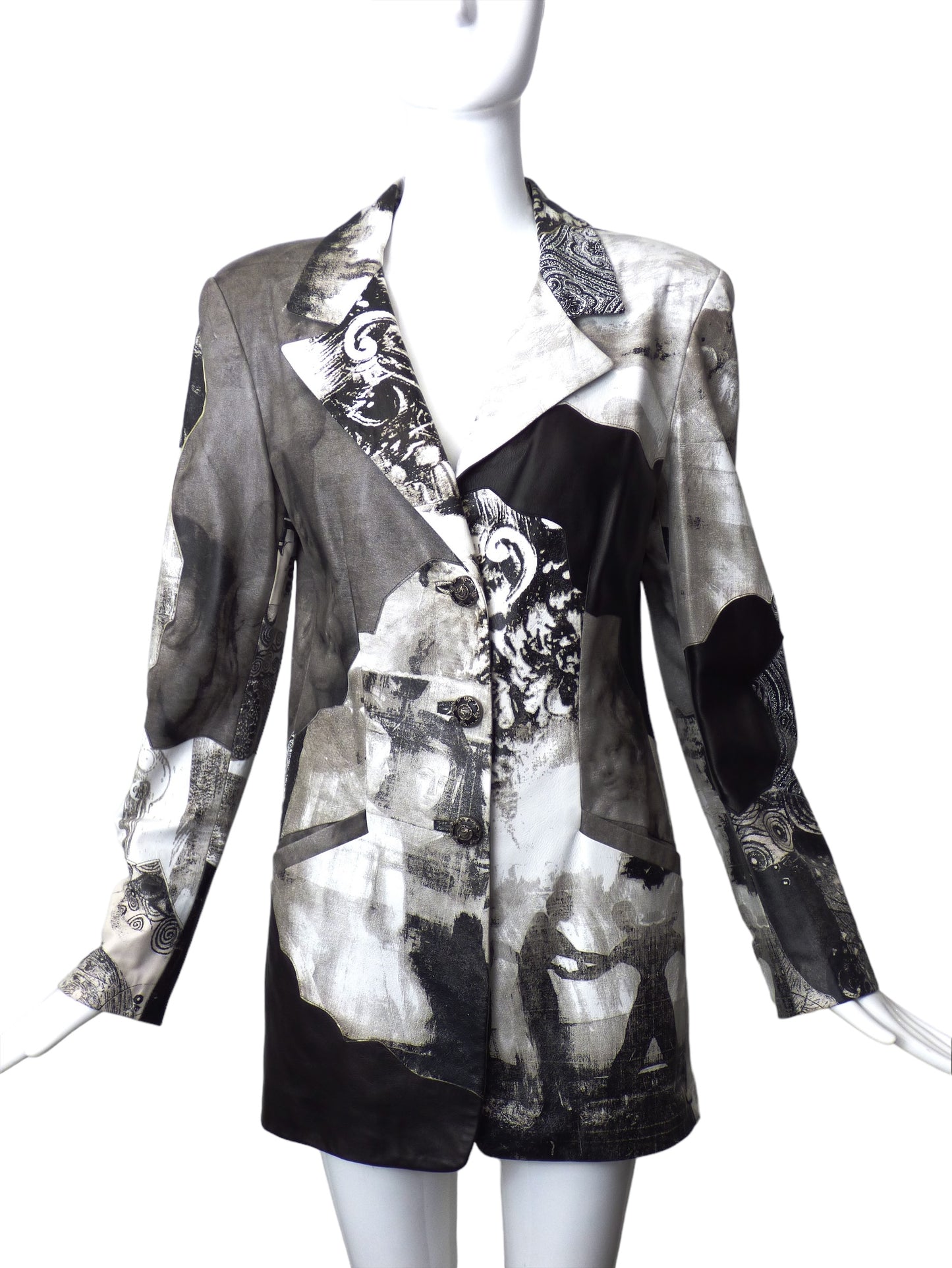 ROBERTO CAVALLI- 1990s Printed Leather Blazer, Size 6