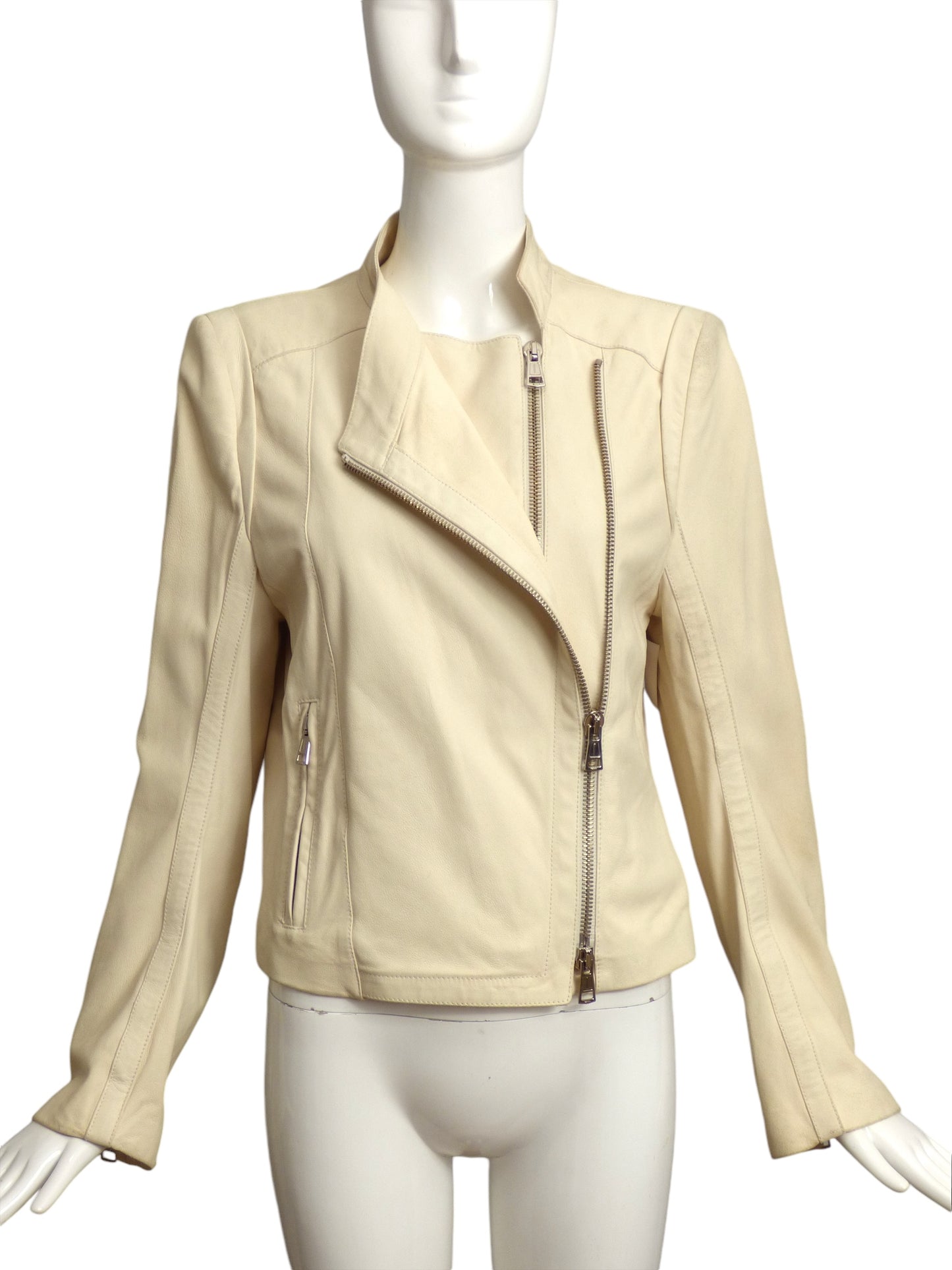 ANN DEMEULEMEESTER-  AS IS Ivory Leather Moto Jacket, Size 6