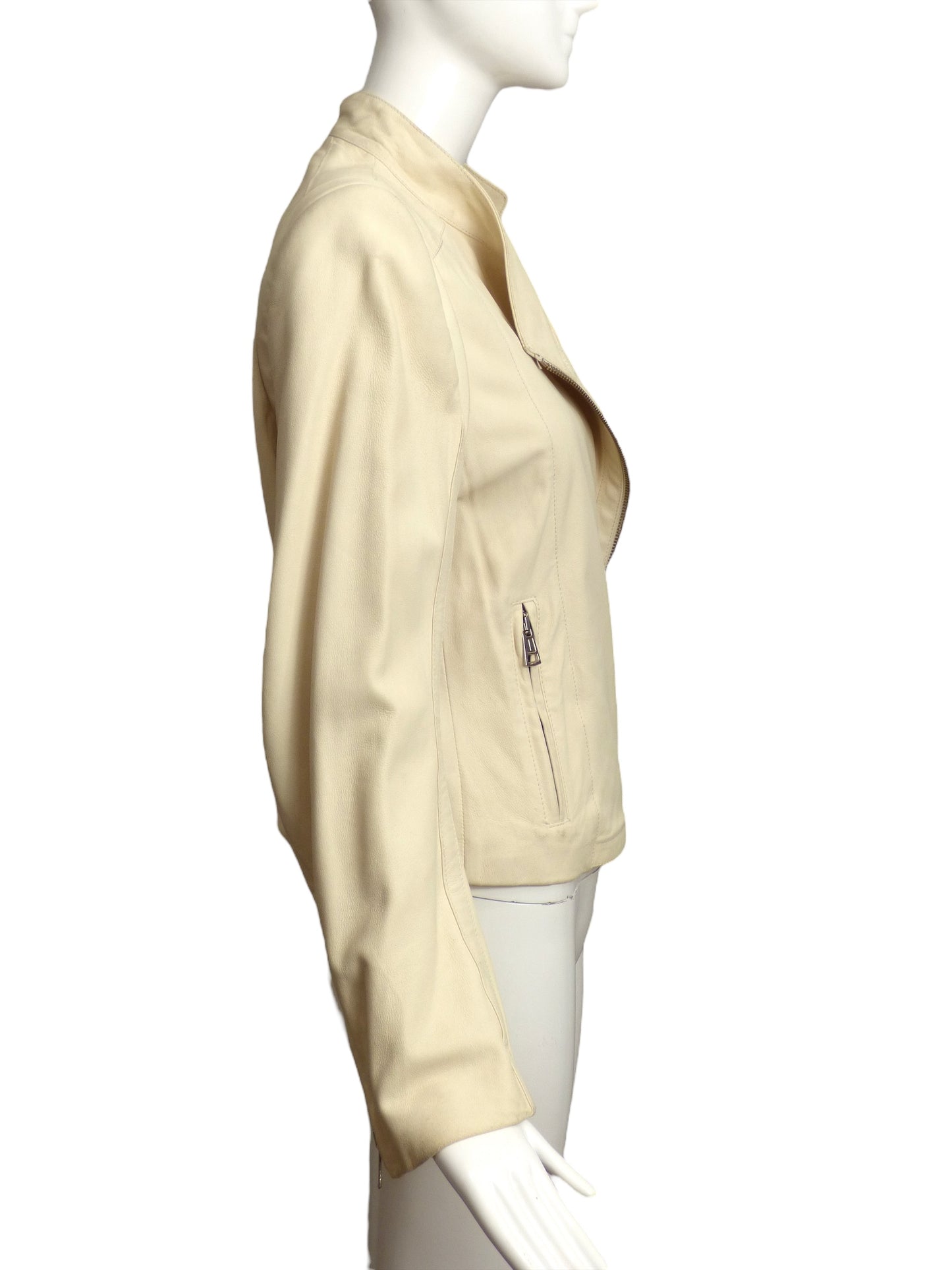 ANN DEMEULEMEESTER-  AS IS Ivory Leather Moto Jacket, Size 6