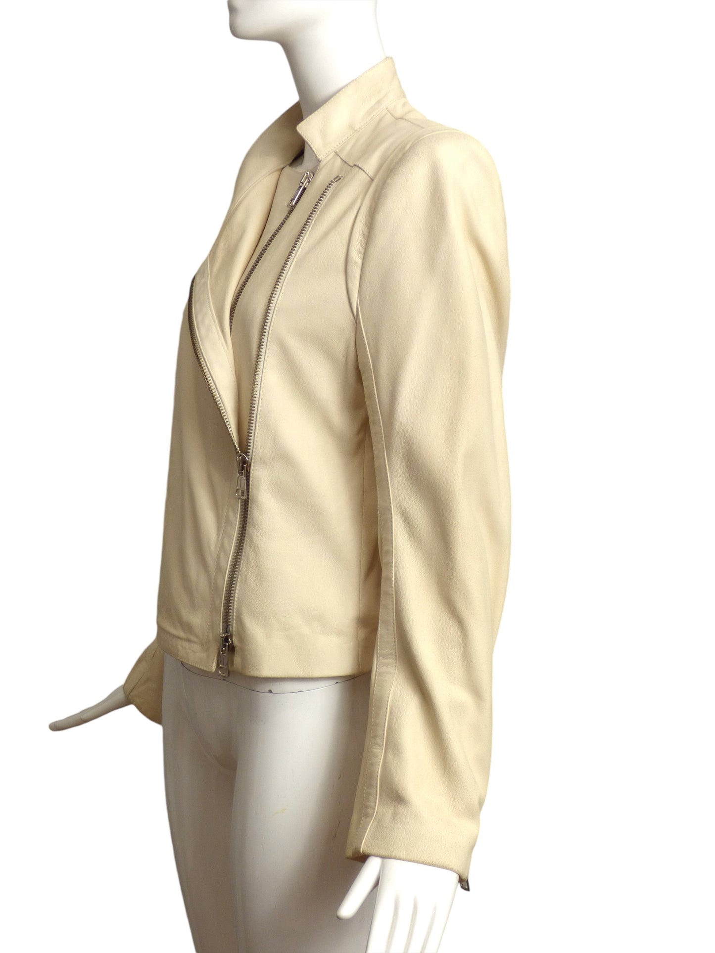 ANN DEMEULEMEESTER-  AS IS Ivory Leather Moto Jacket, Size 6