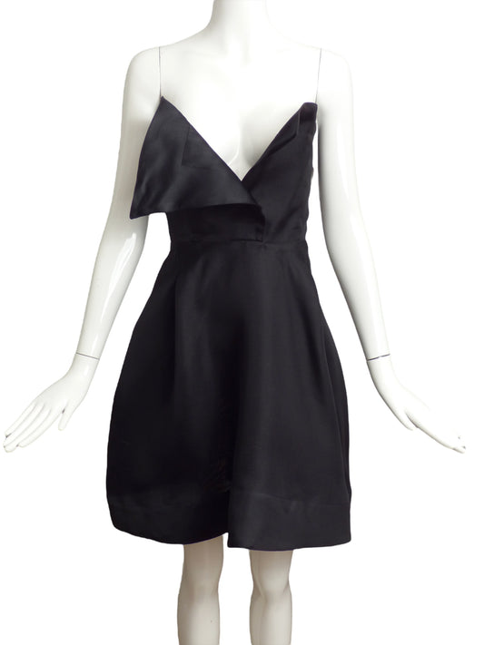 CLAUDE MONTANA- 1980s Black Silk Gazar Mini Dress, Size 8