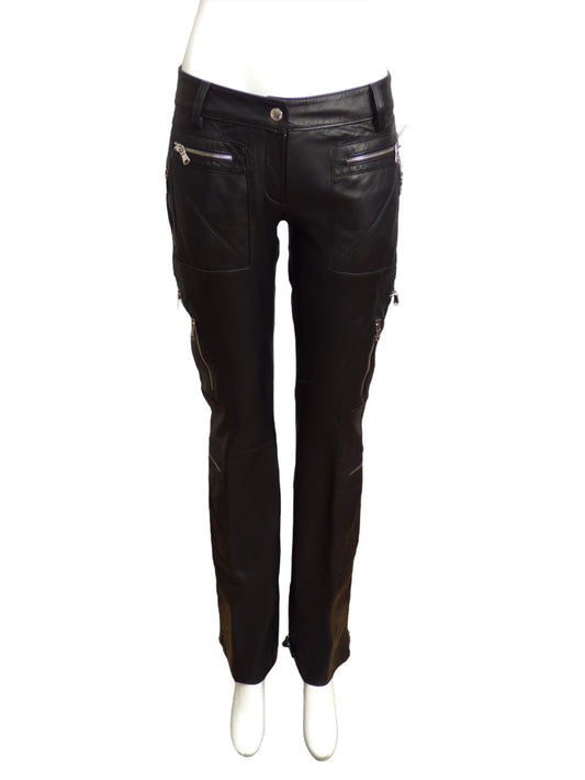 DOLCE & GABBANA- NWT Black Leather Zipper Pants, Size 4