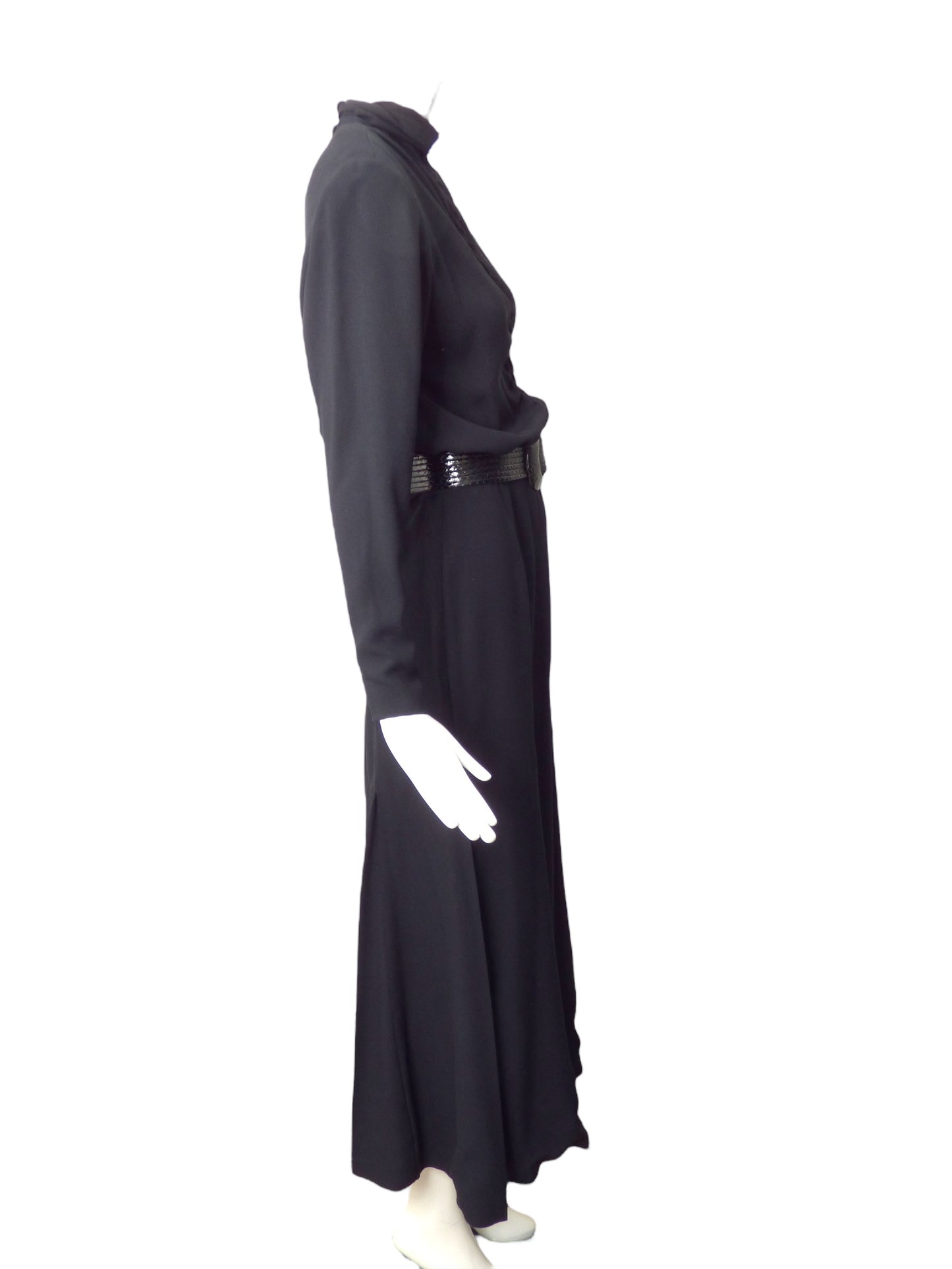 GALANOS- 1980s Black Silk Evening Gown, Size 10