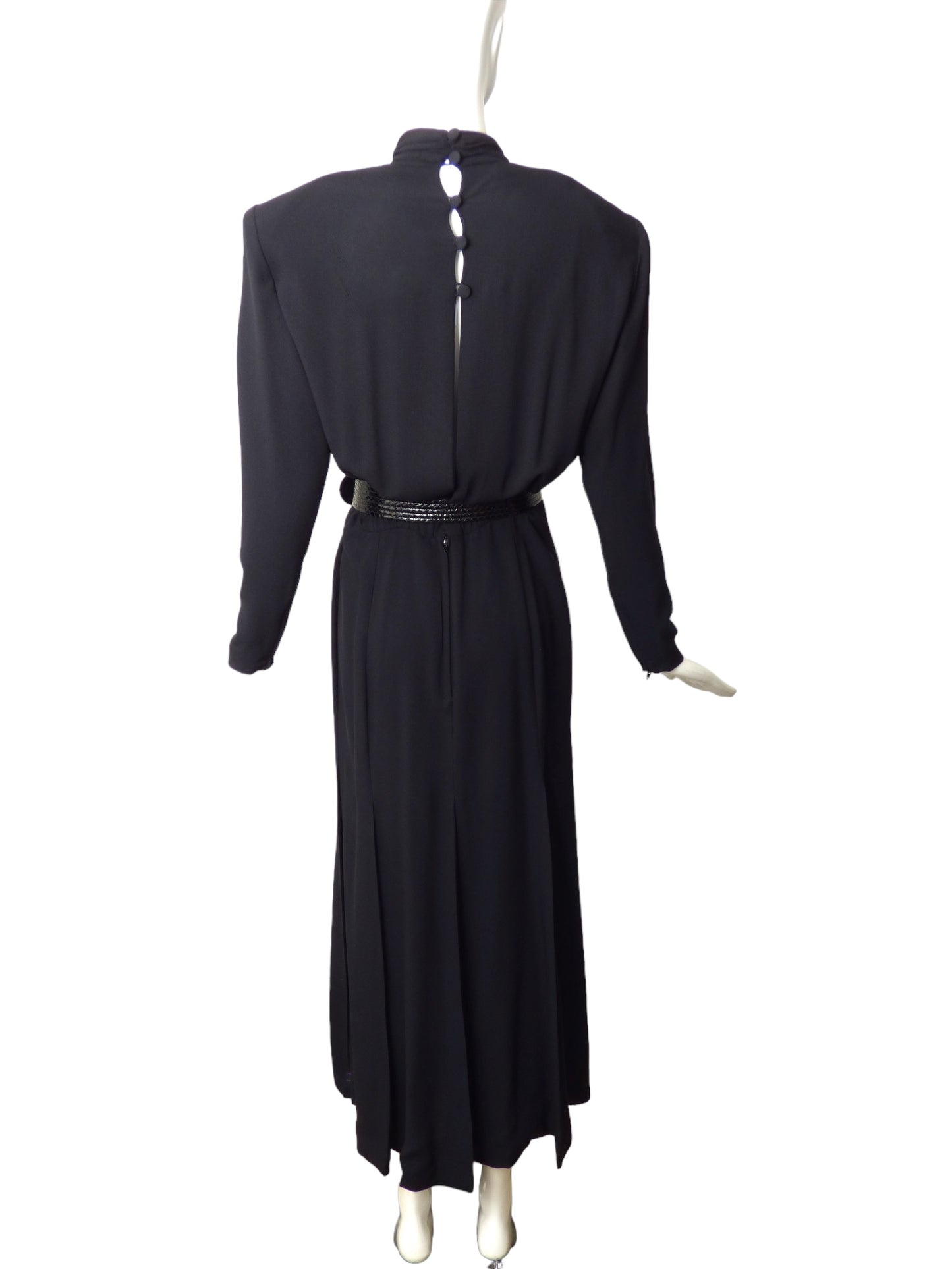 GALANOS- 1980s Black Silk Evening Gown, Size 10