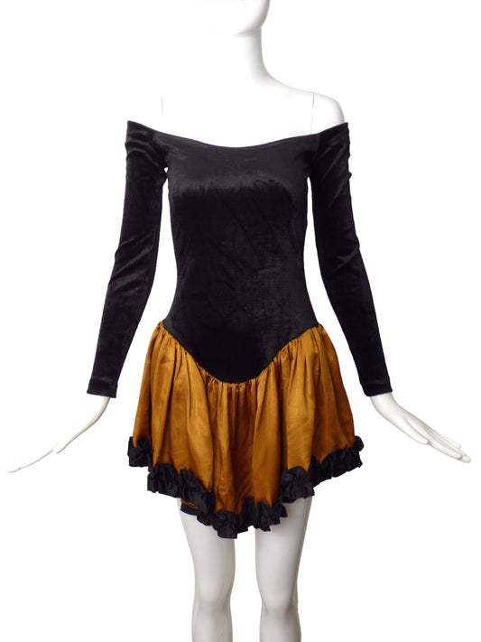 BETSEY JOHNSON PUNK- 1980s Velvet & Satin Mini Dress, Size 6