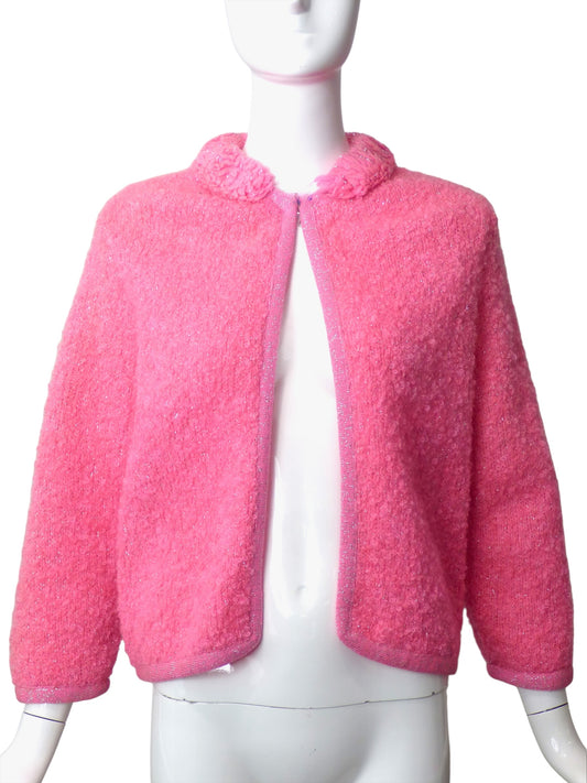 1960s Pink Lurex Cardigan, Size 8