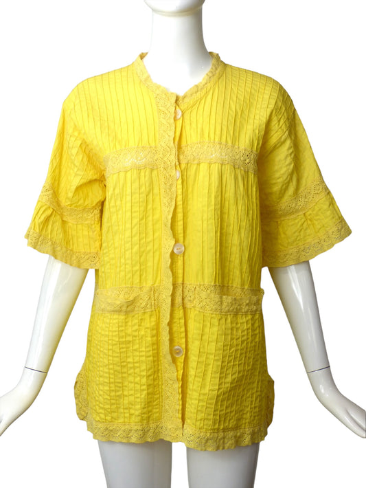 1960s Yellow Cotton Beach Jacket, Size 8