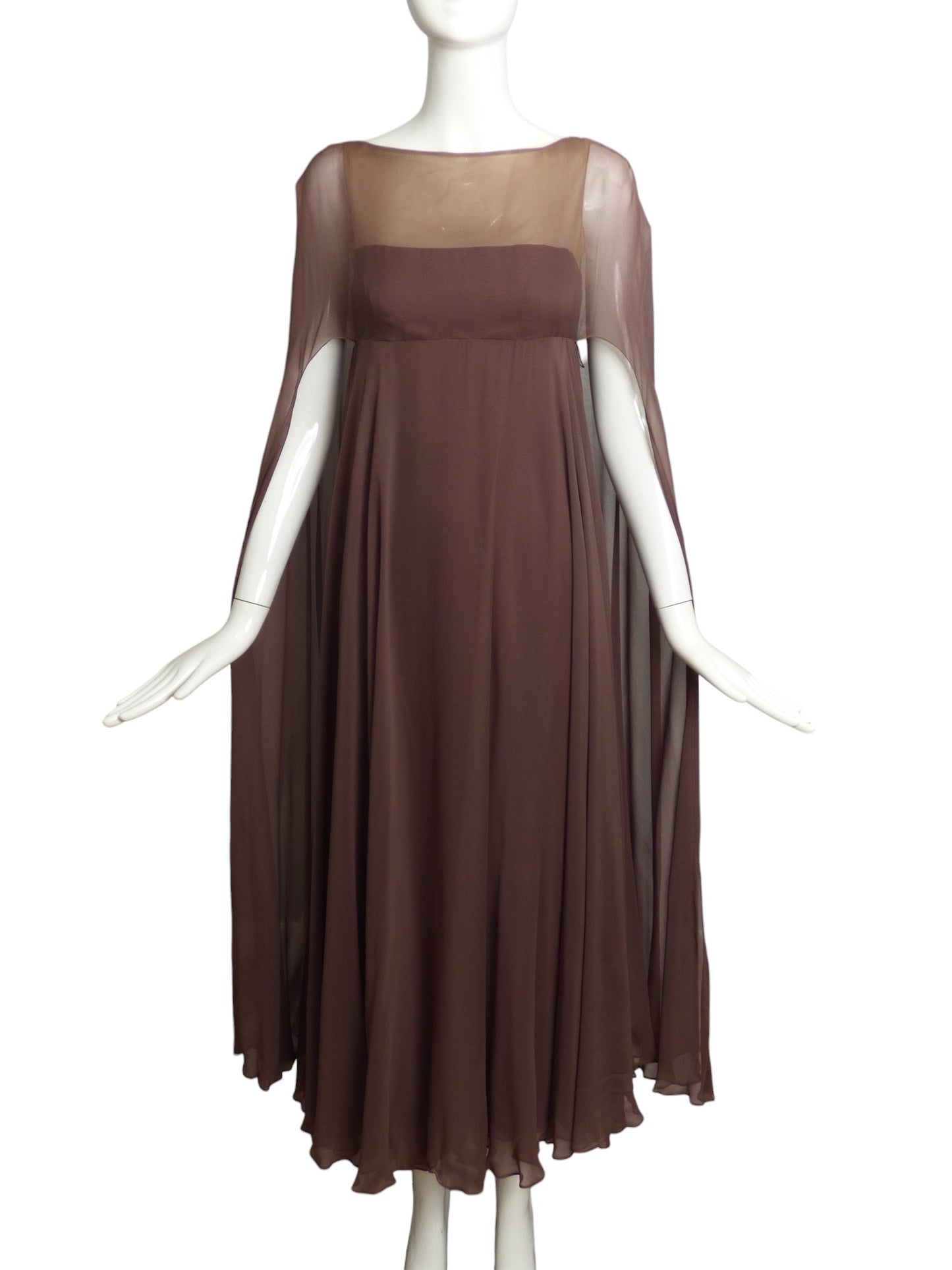 MALCOLM STARR- 1960s Brown Chiffon Evening Gown, Size 4