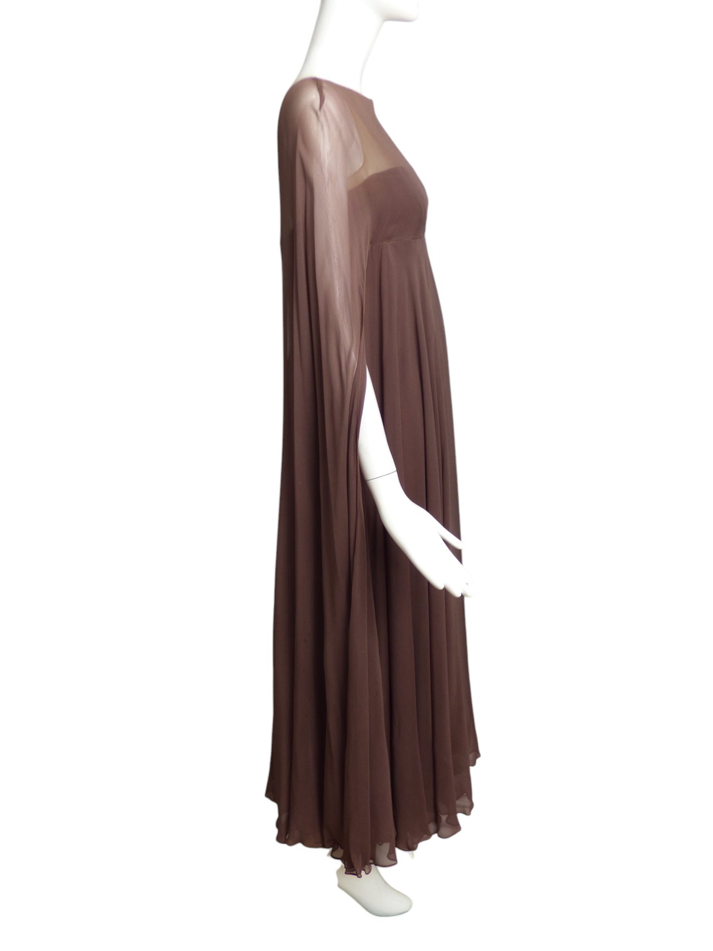 MALCOLM STARR- 1960s Brown Chiffon Evening Gown, Size 4